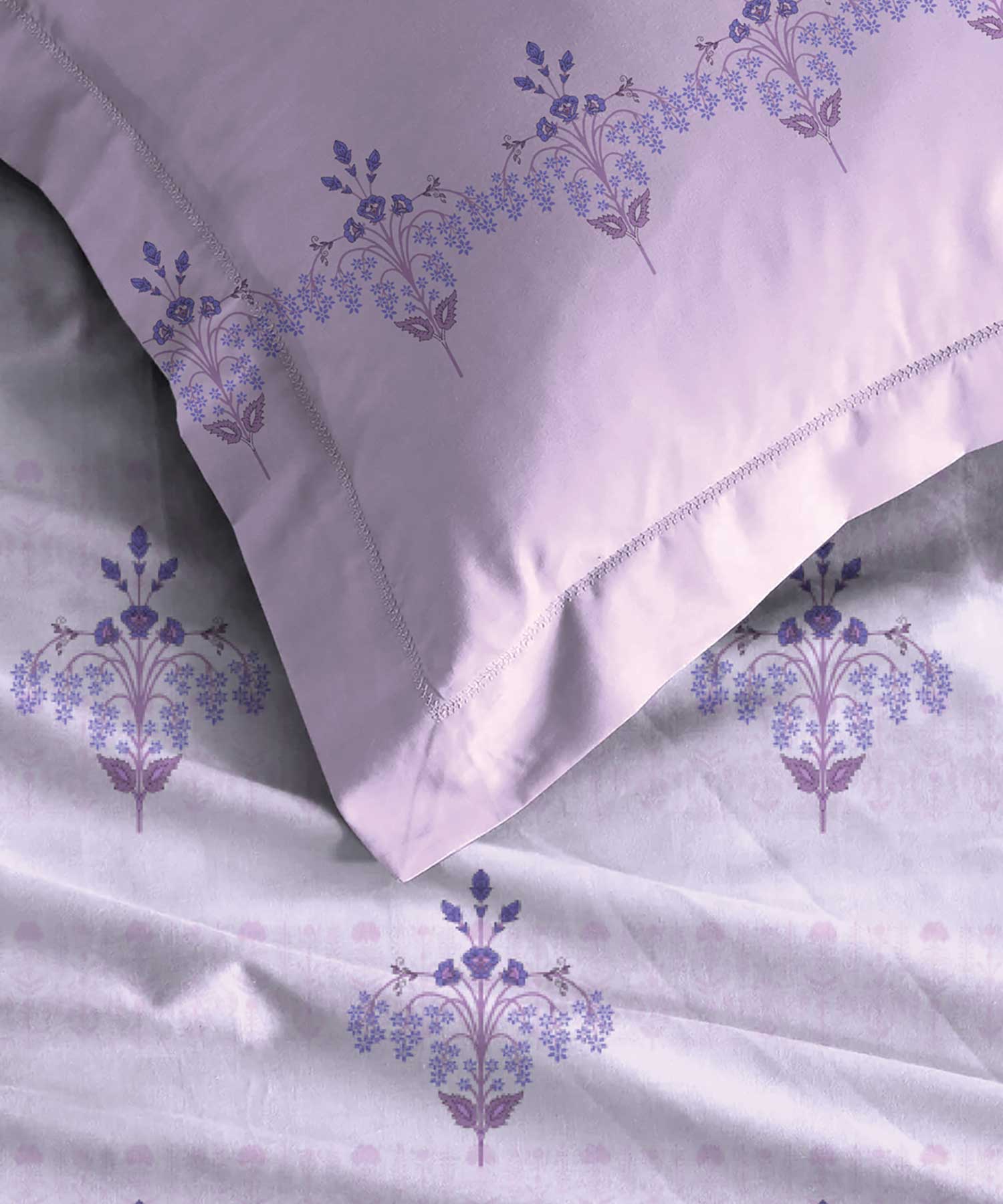 Soft Comfort King Bedsheet Set, Lilac Affair| 210 TC Cotton|2 Pillow Covers - Image 4