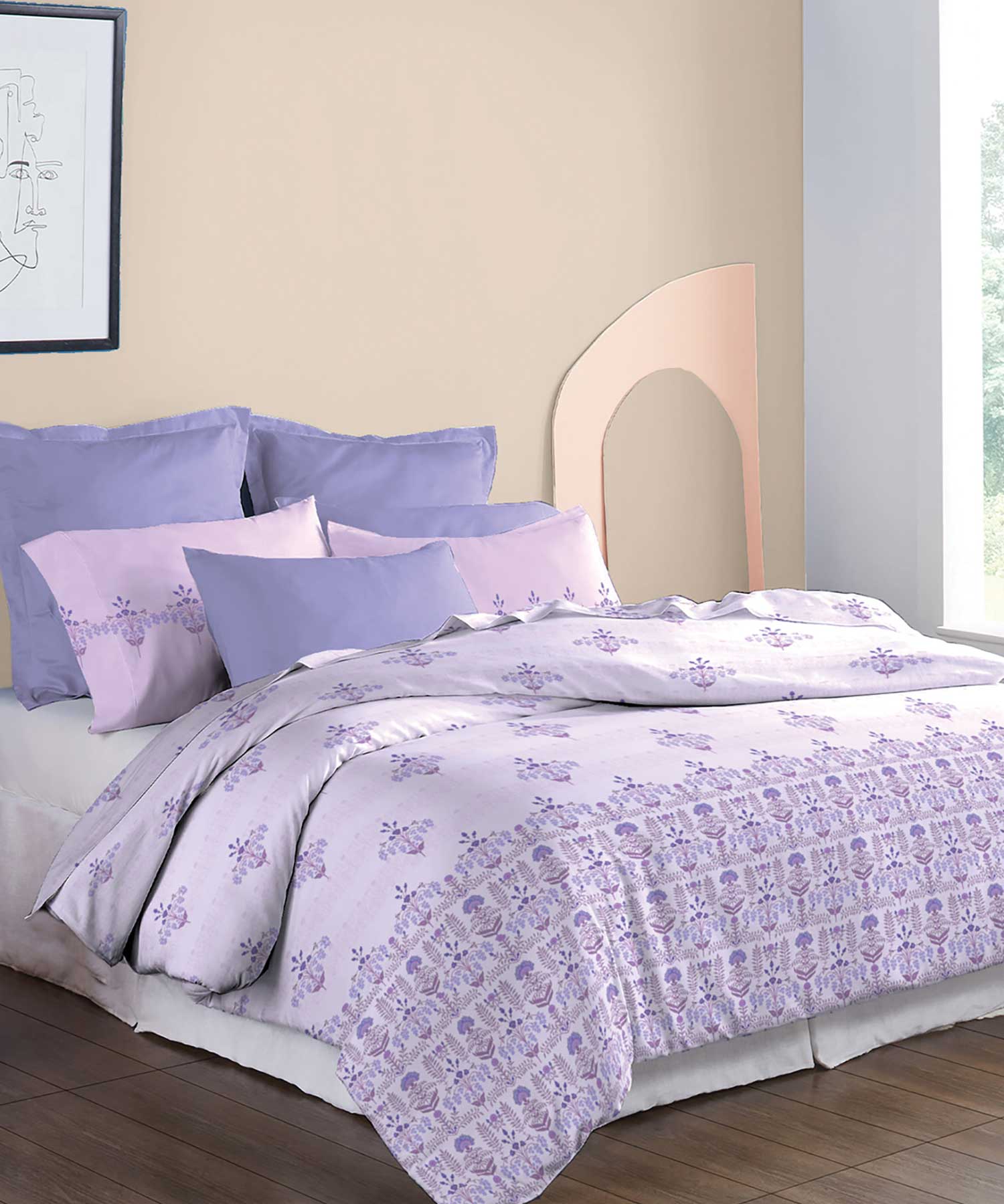 Soft Comfort King Bedsheet Set, Lilac Affair| 210 TC Cotton|2 Pillow Covers - Image 5