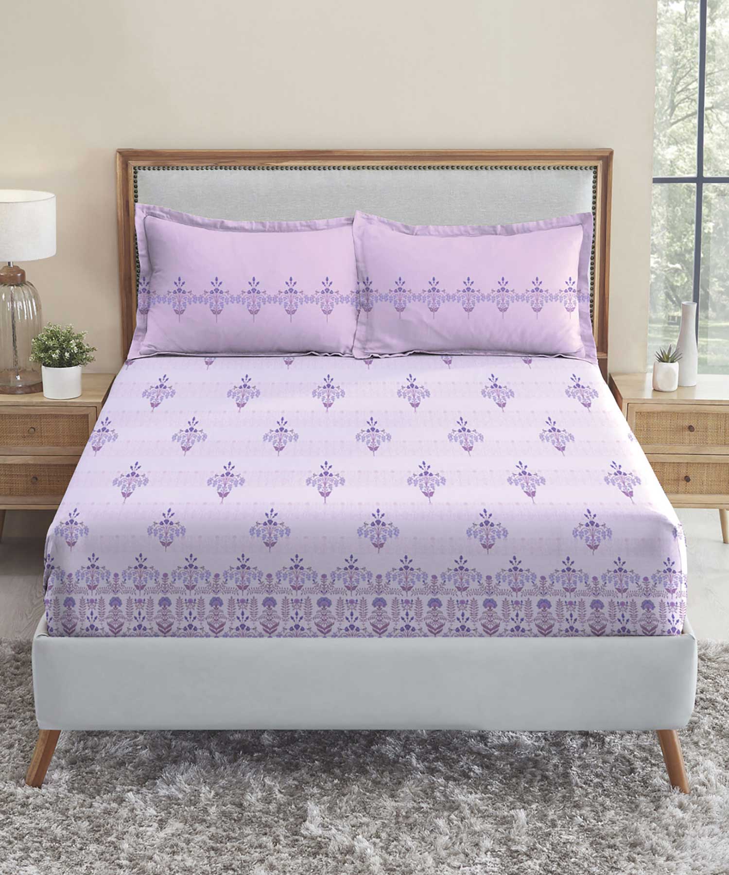 Soft Comfort King Bedsheet Set, Lilac Affair| 210 TC Cotton|2 Pillow Covers - Image 6