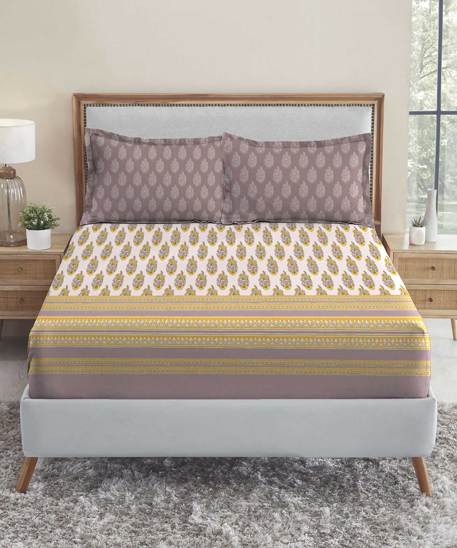 Soft Comfort King Bedsheet Set, Marigold| 210 TC Cotton|2 Pillow Covers - Image 6
