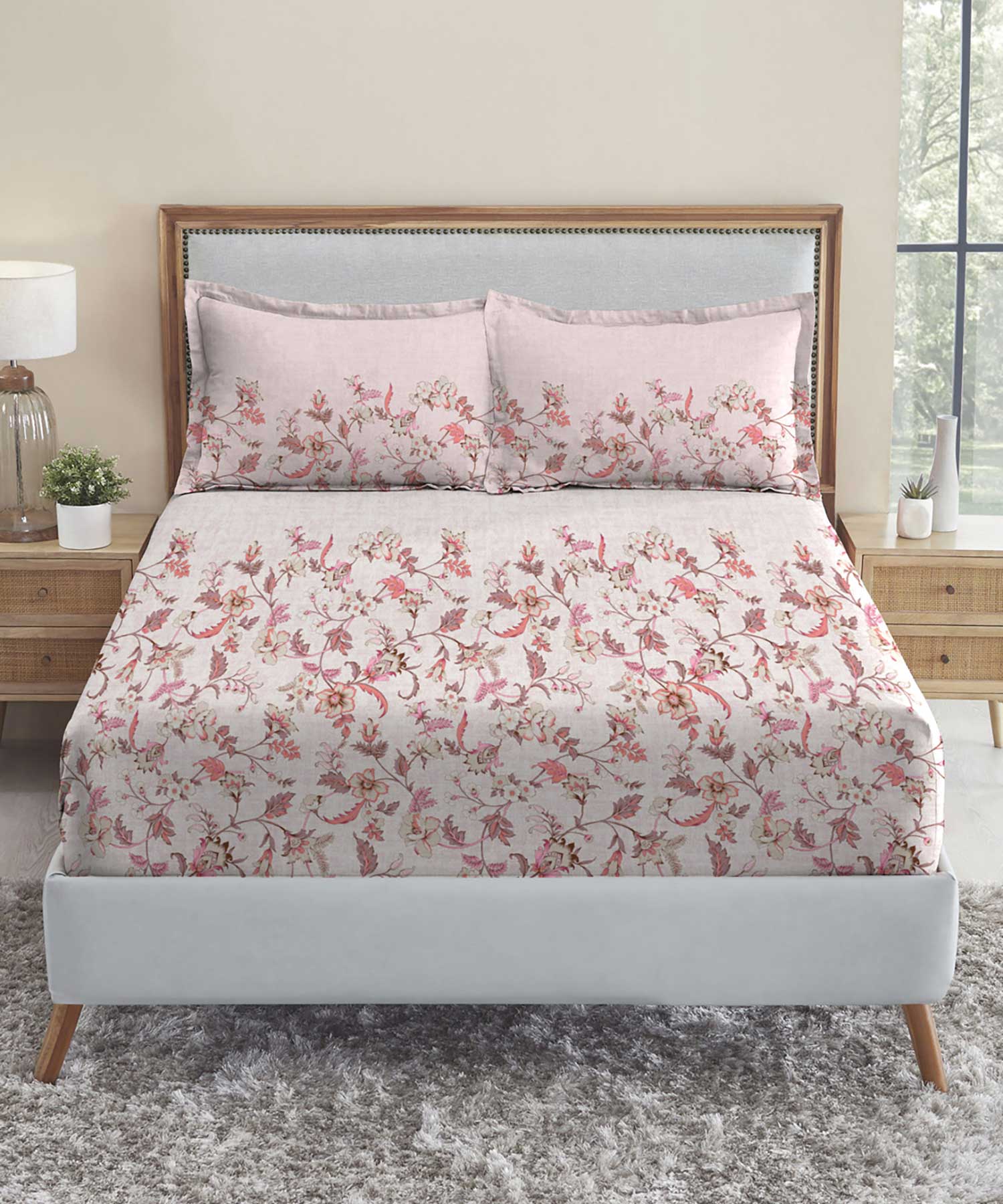 Soft Comfort King Bedsheet Set, Oriental| 210 TC Cotton|2 Pillow Covers - Image 6