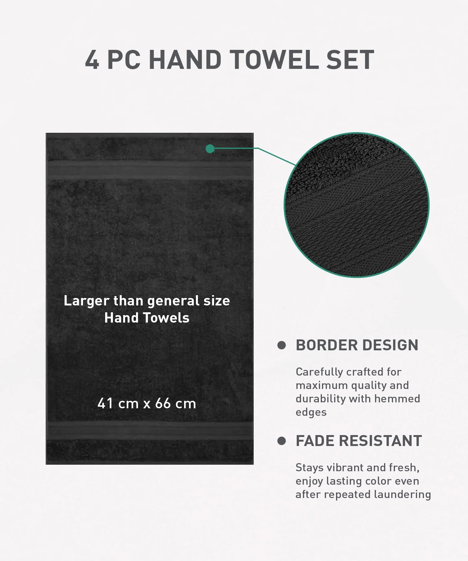 Soft Comfort 4Pc Hand Towel Set, Black|509 GSM Cotton|Air Rich Technology - Image 10
