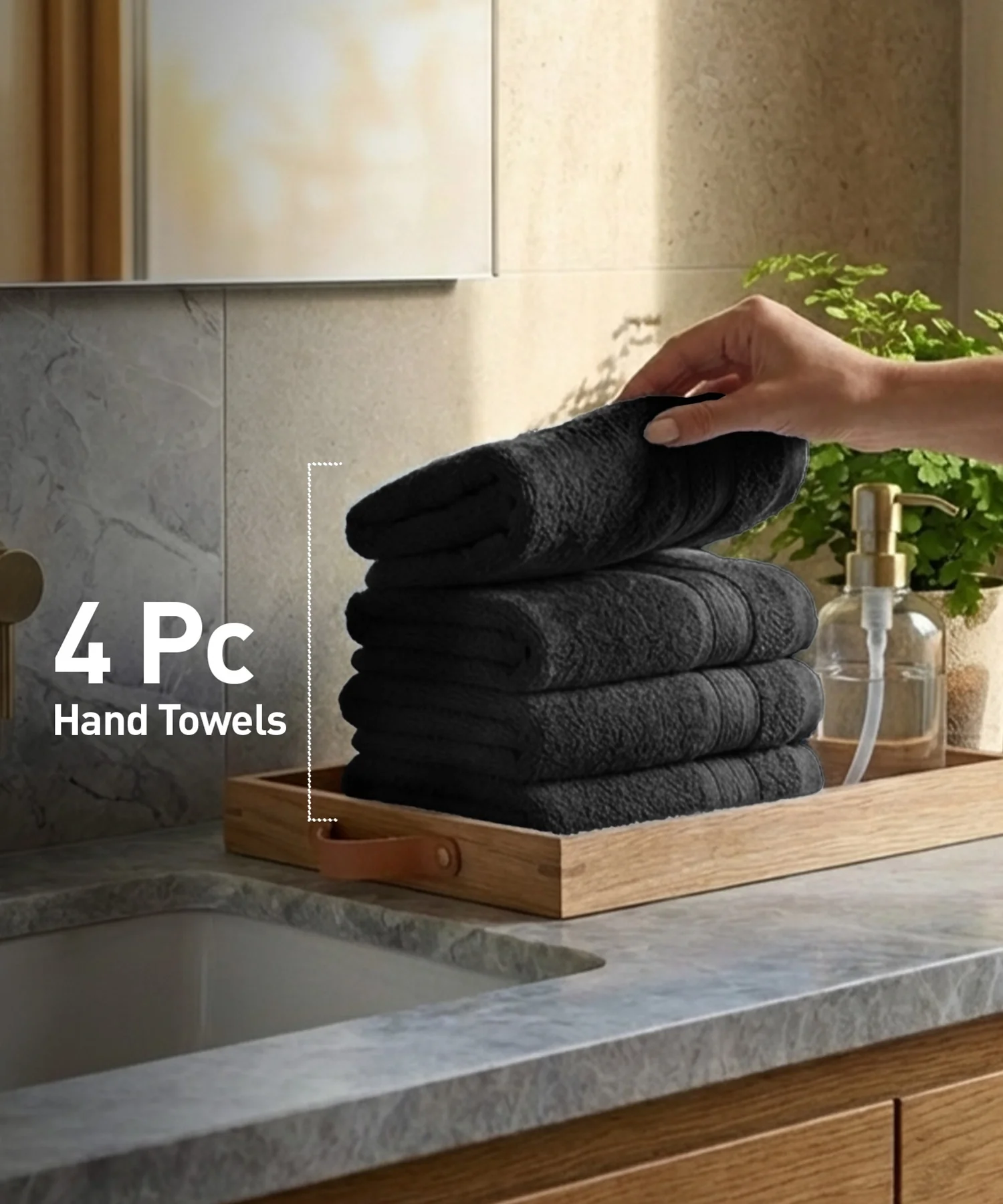 Soft Comfort 4Pc Hand Towel Set, Black|509 GSM Cotton|Air Rich Technology - Image 3
