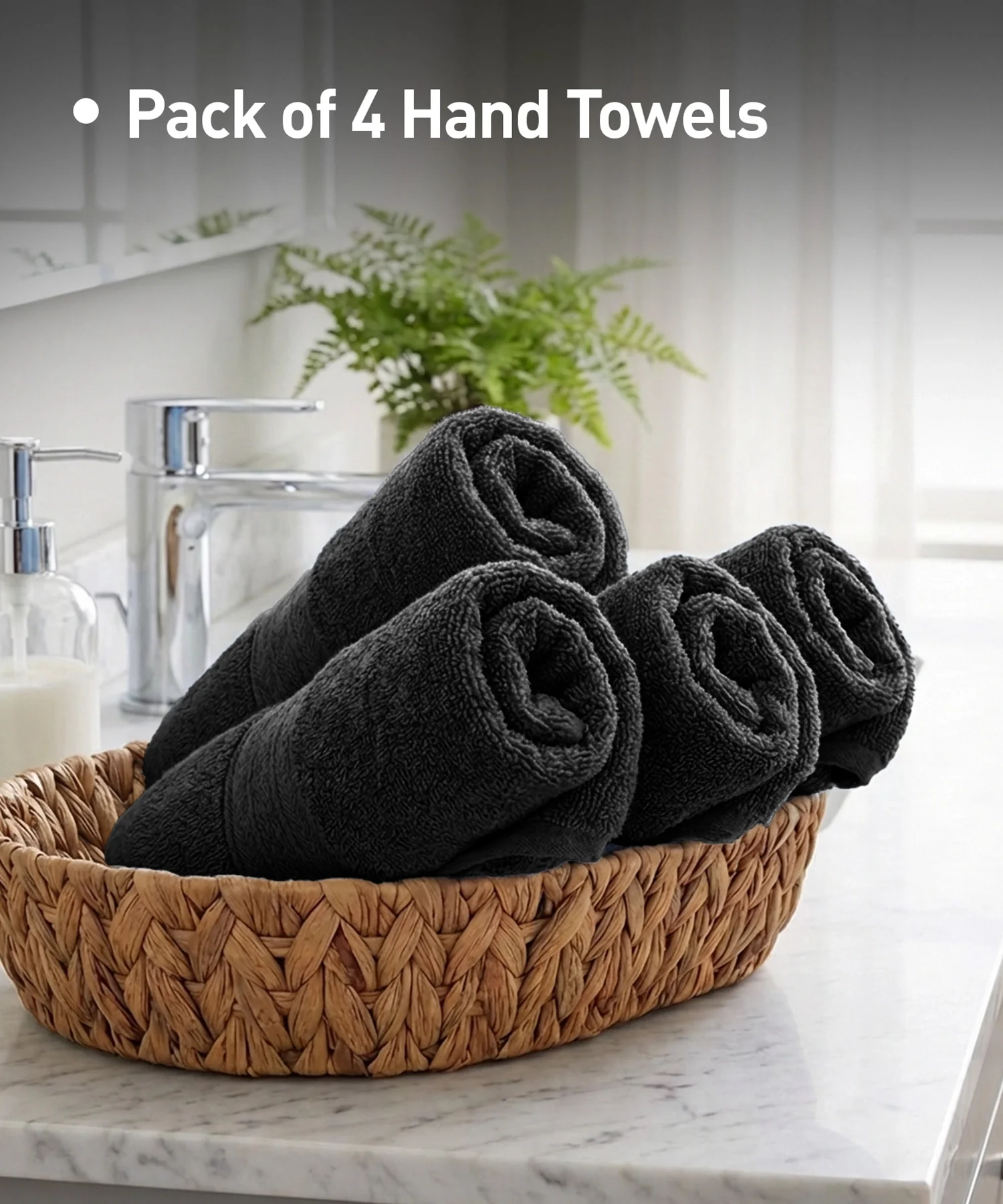 Soft Comfort 4Pc Hand Towel Set, Black|509 GSM Cotton|Air Rich Technology - Image 8