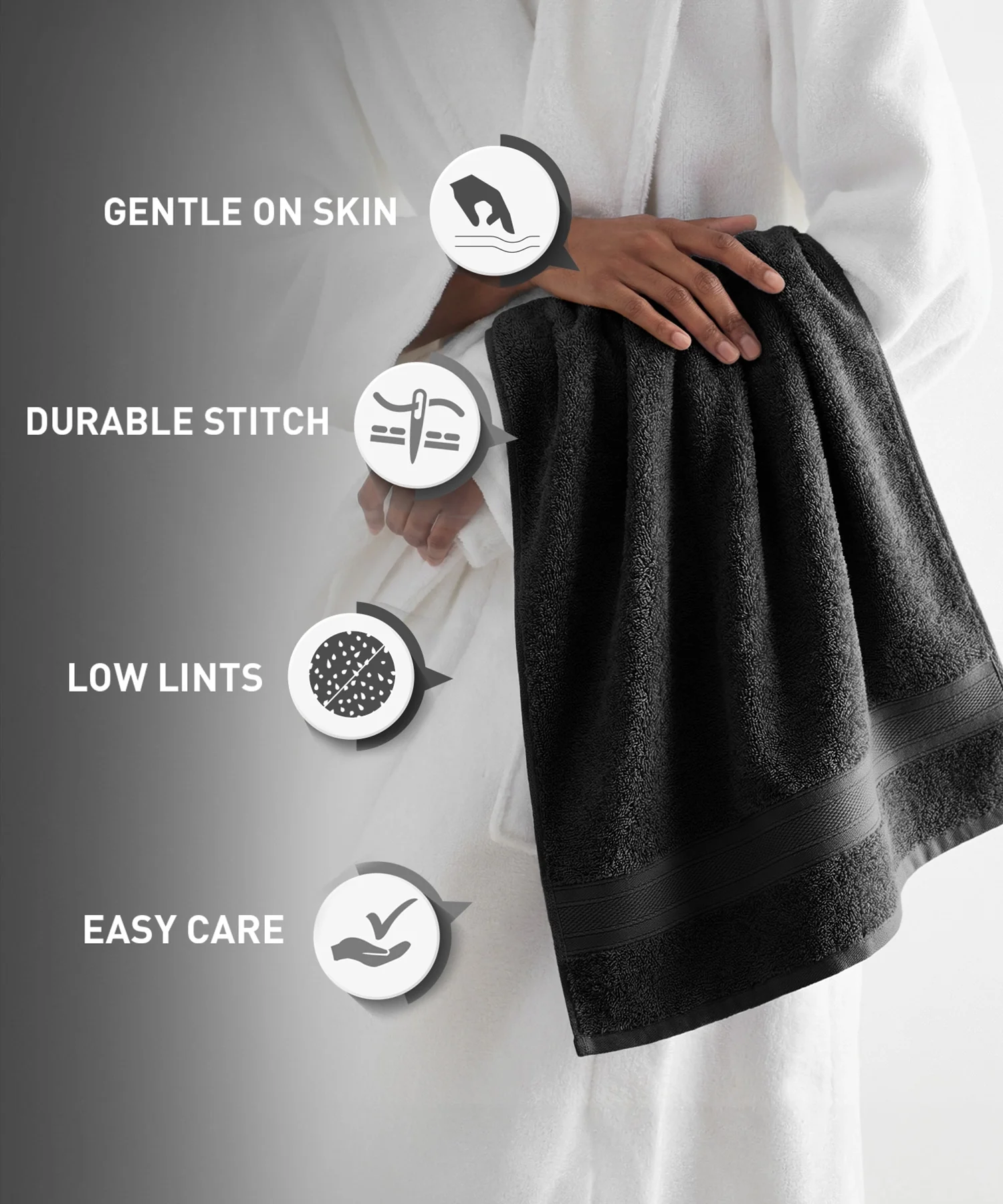Soft Comfort 4Pc Hand Towel Set, Black|509 GSM Cotton|Air Rich Technology - Image 9