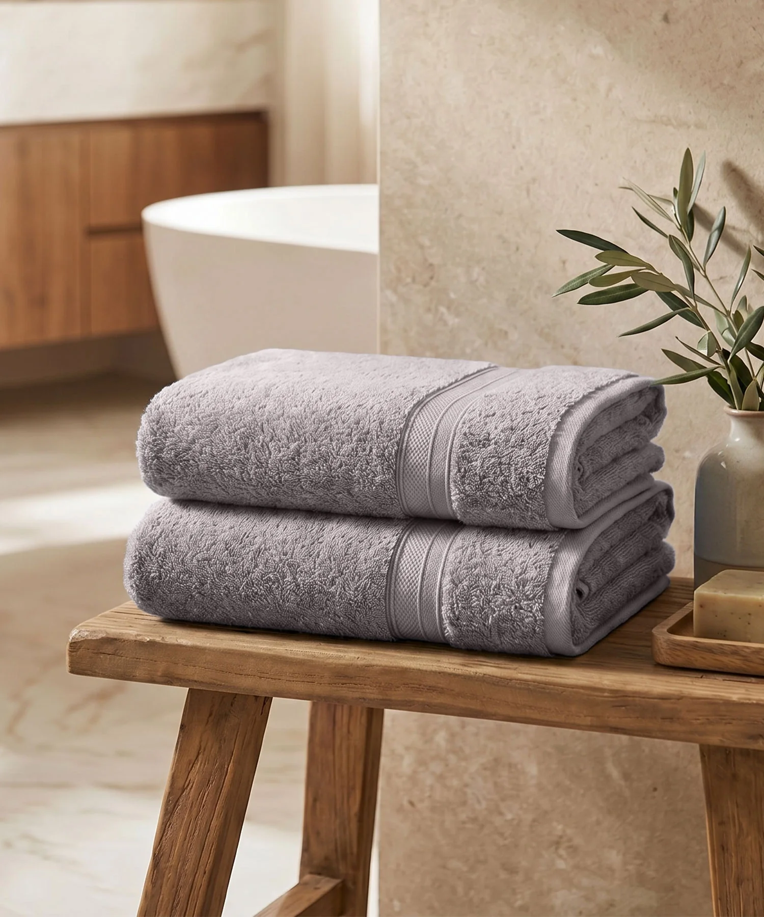 Soft Comfort 2Pc Bath Towel Set, Charcoal|509 GSM Cotton|Air Rich Technology