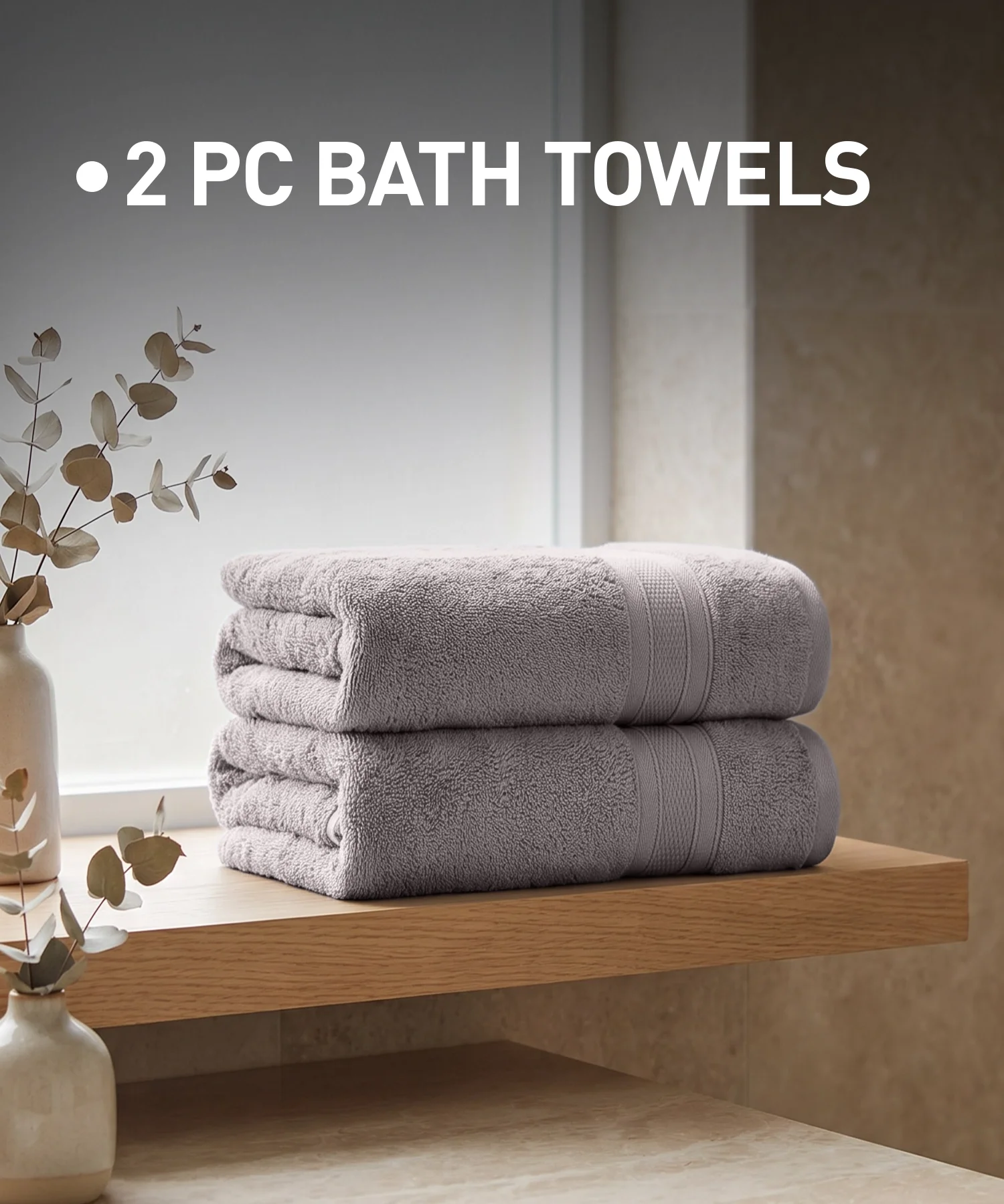 Soft Comfort 2Pc Bath Towel Set, Charcoal|509 GSM Cotton|Air Rich Technology - Image 3