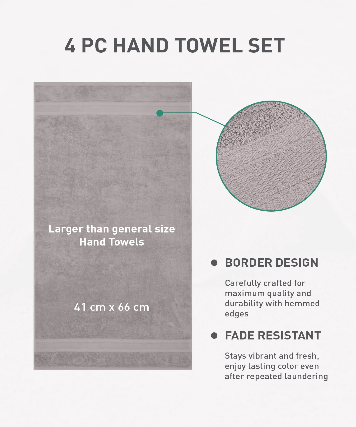 Soft Comfort 4Pc Hand Towel Set, Charcoal|509 GSM Cotton|Air Rich Technology - Image 10