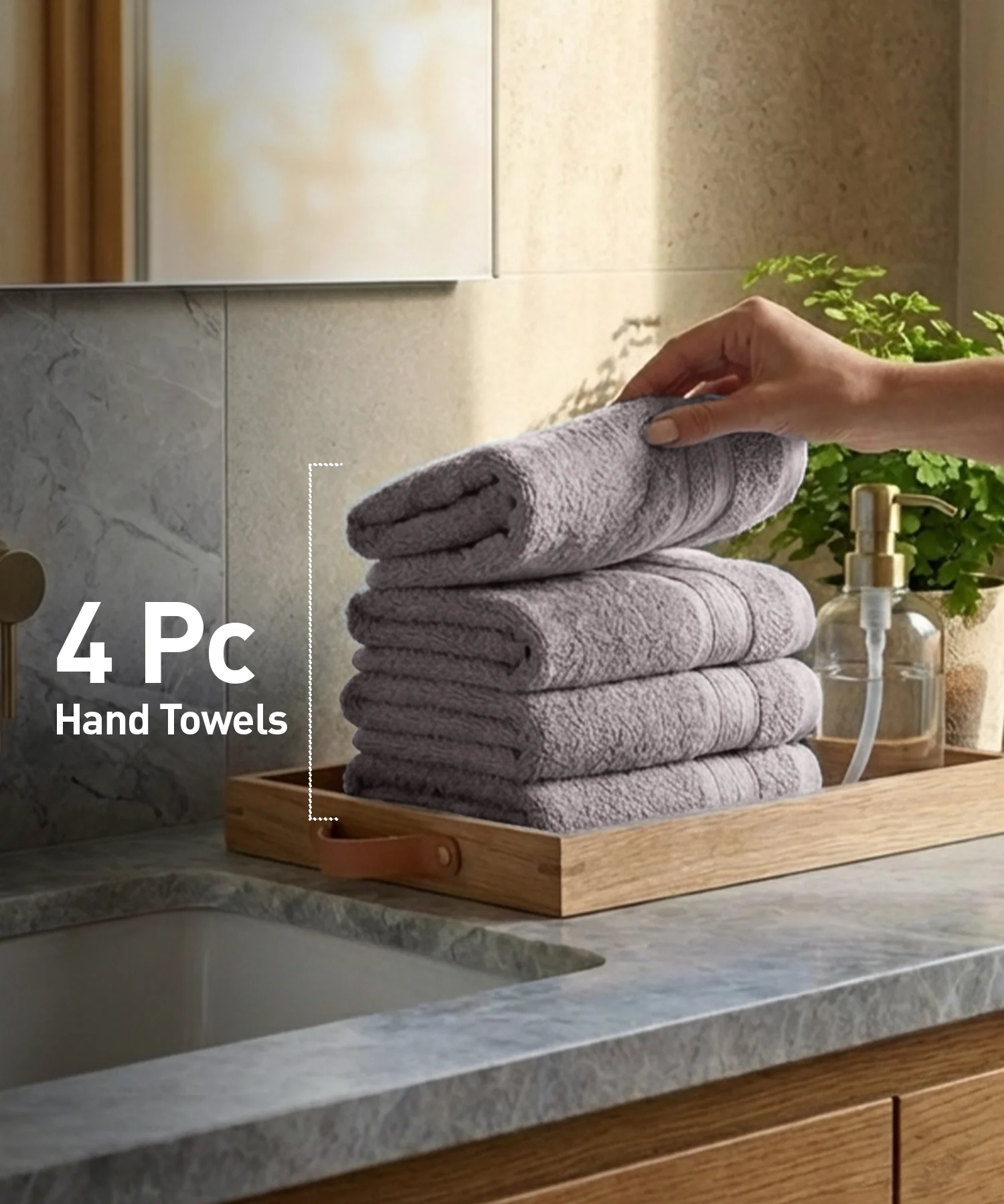Soft Comfort 4Pc Hand Towel Set, Charcoal|509 GSM Cotton|Air Rich Technology - Image 3