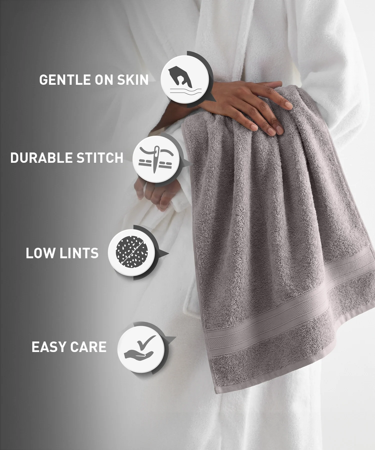 Soft Comfort 4Pc Hand Towel Set, Charcoal|509 GSM Cotton|Air Rich Technology - Image 9