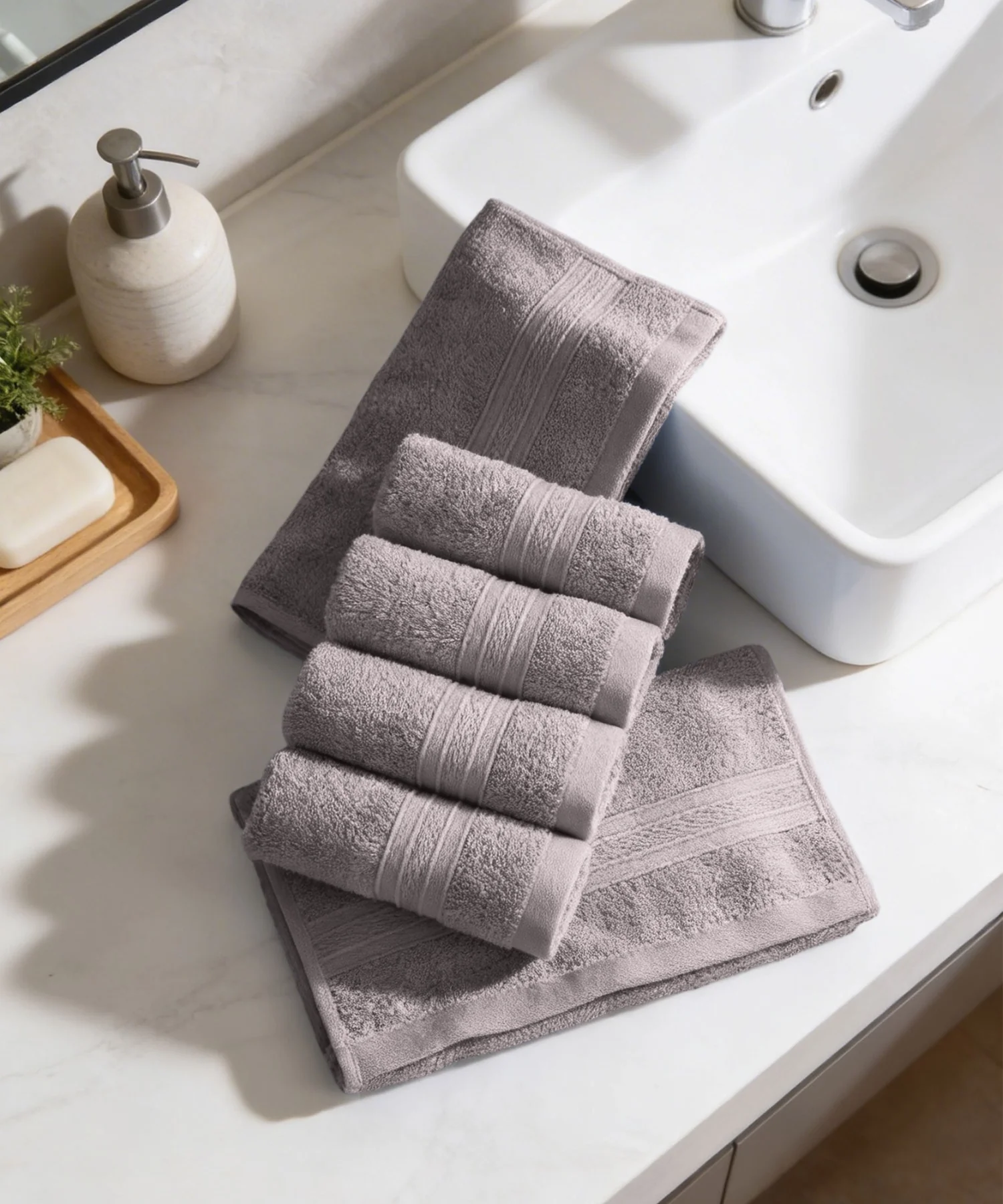 Soft Comfort 6Pc Face Towel Set, Charcoal|509 GSM Cotton|Air Rich Technology