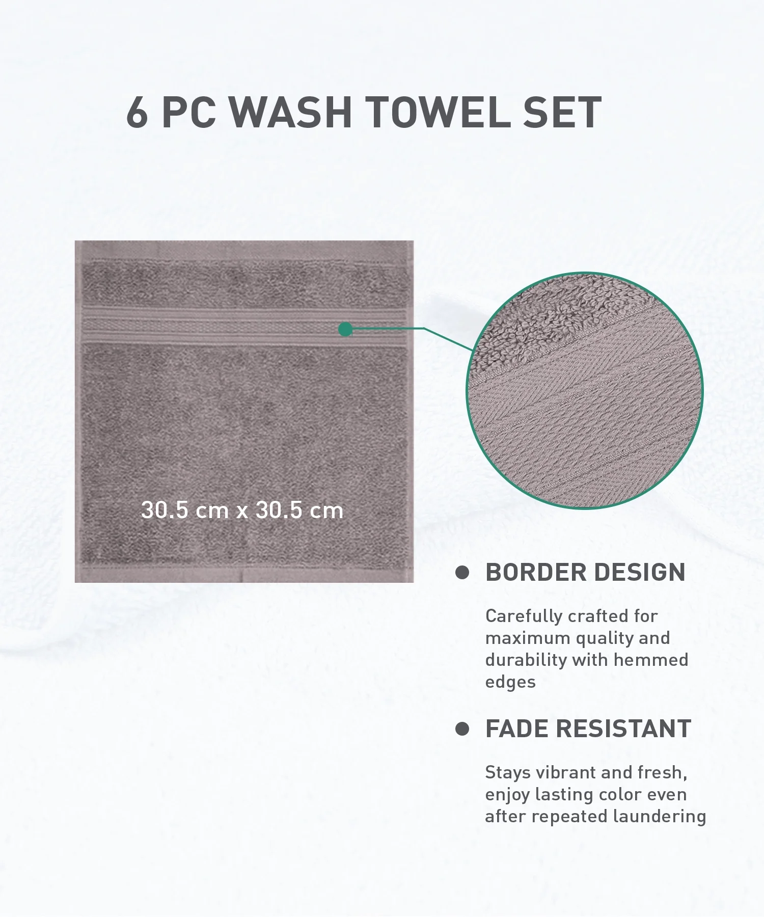 Soft Comfort 6Pc Face Towel Set, Charcoal|509 GSM Cotton|Air Rich Technology - Image 9