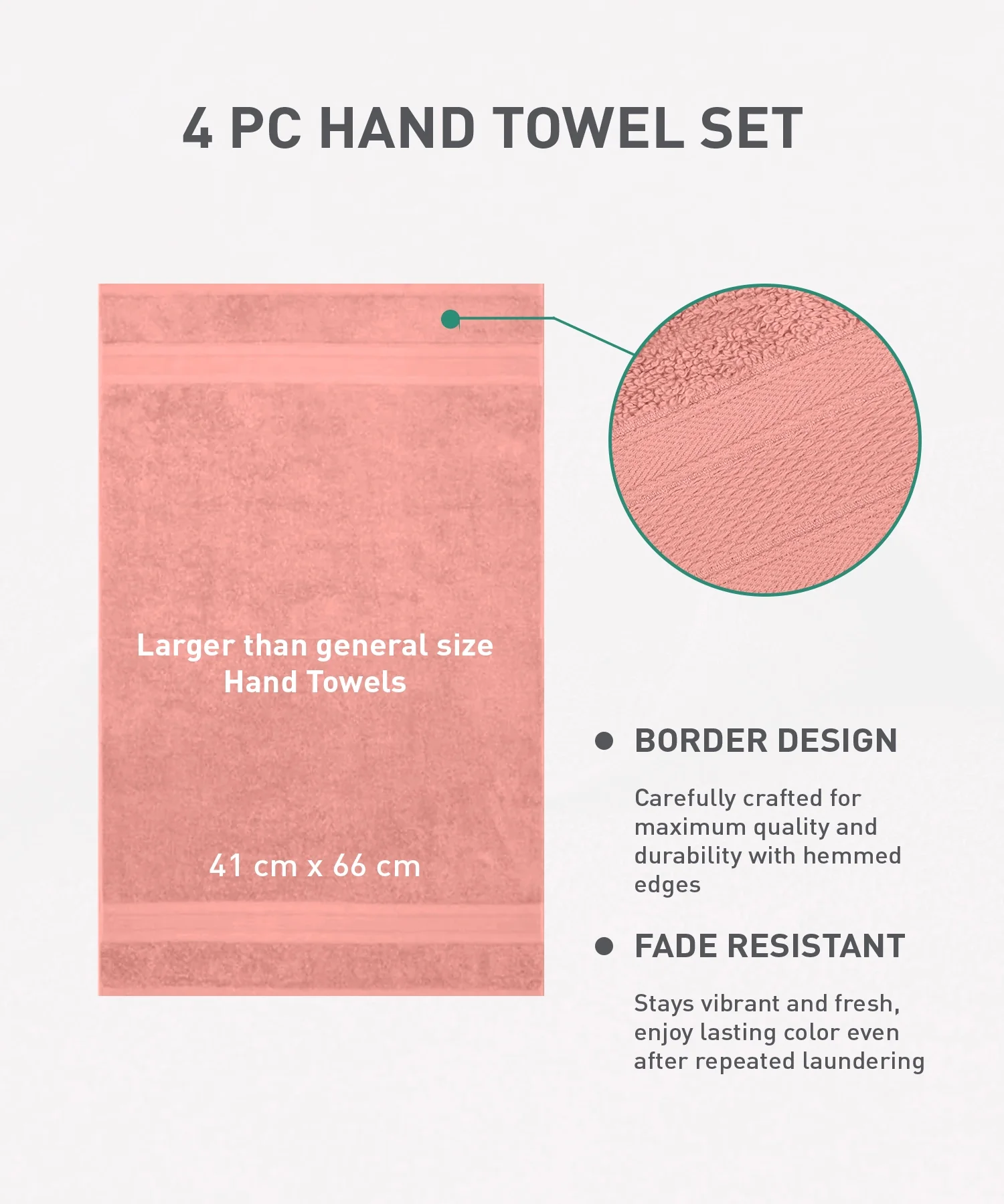 Soft Comfort 4Pc Hand Towel Set, Coral Haze|509 GSM Cotton|Air Rich Technology - Image 10