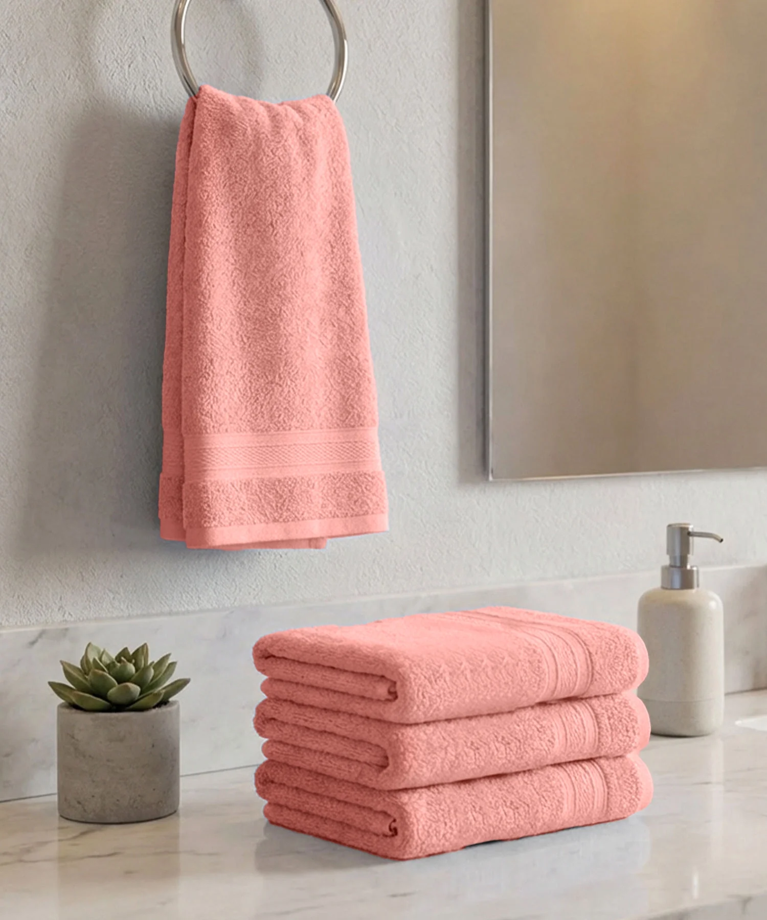 Soft Comfort 4Pc Hand Towel Set, Coral Haze|509 GSM Cotton|Air Rich Technology - Image 2