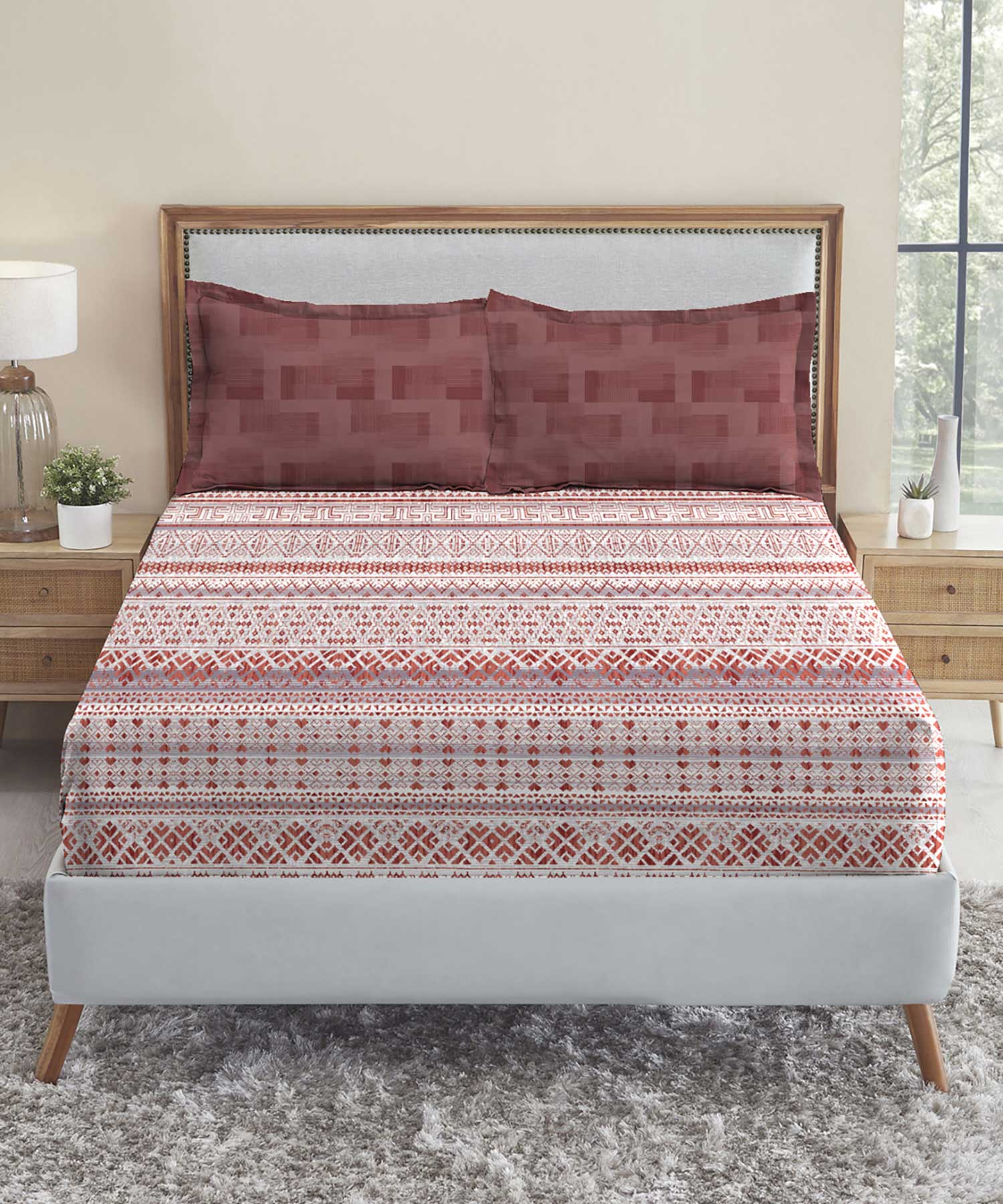 Soft Comfort King Fitted Bedsheet Set, Adam|210 TC Cotton|2 Pillow Covers - Image 2