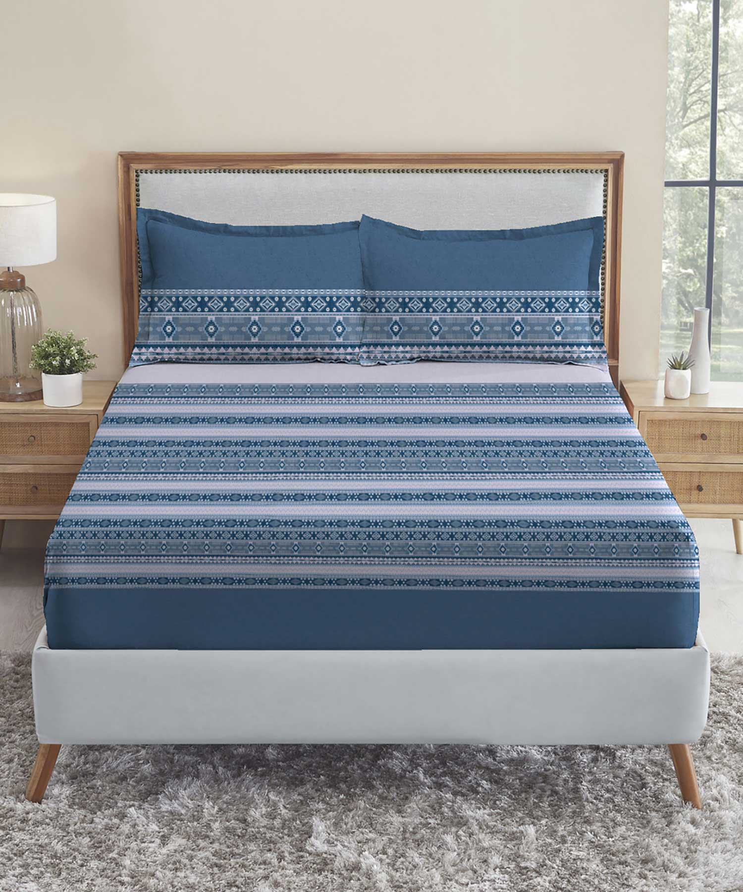Soft Comfort King Fitted Bedsheet Set, Ice Dust|210 TC Cotton|2 Pillow Covers - Image 2