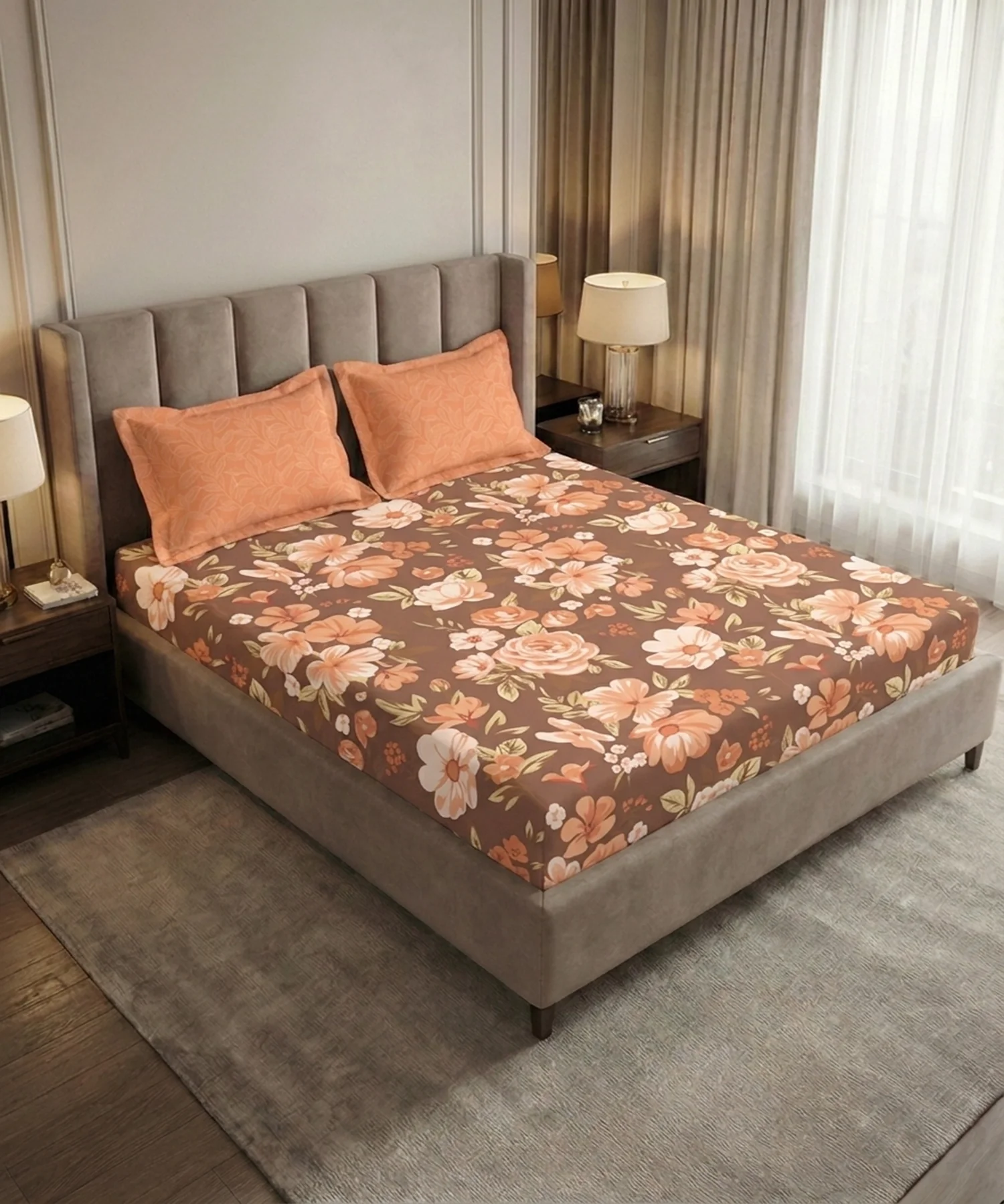 Soft Comfort King Bedsheet Set, CHARLOTTE | 180 TC Cotton|2 Pillow Covers - Image 2