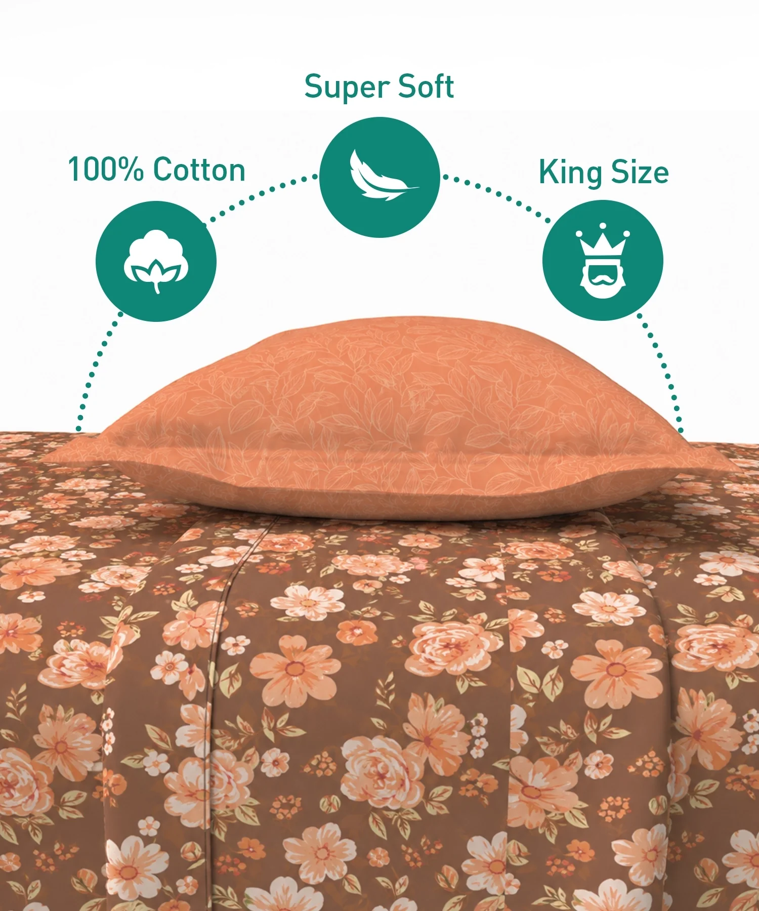 Soft Comfort King Bedsheet Set, CHARLOTTE | 180 TC Cotton|2 Pillow Covers - Image 5
