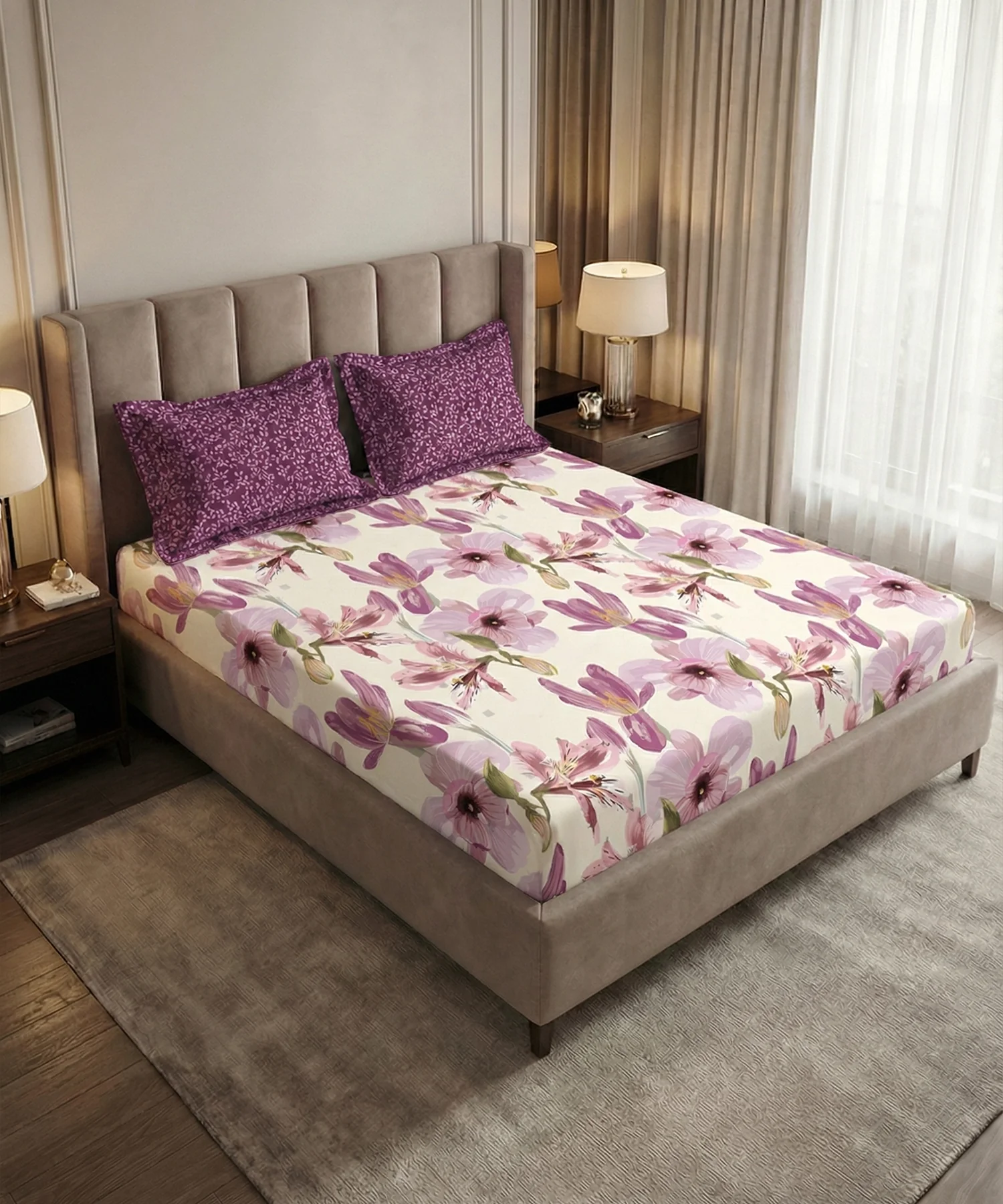 Soft Comfort King Bedsheet Set, DAHLIA | 180 TC Cotton|2 Pillow Covers - Image 2