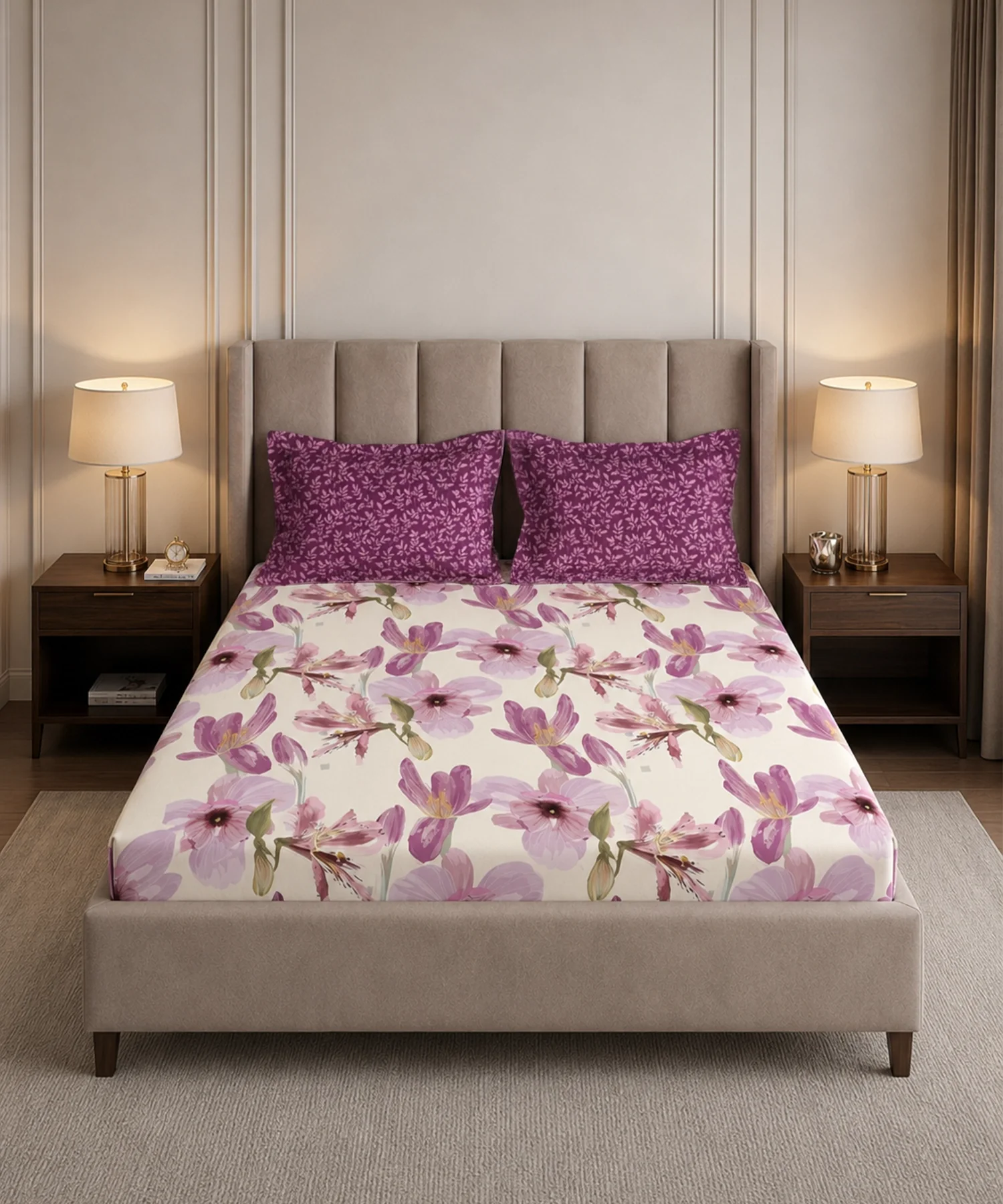 Soft Comfort King Bedsheet Set, DAHLIA | 180 TC Cotton|2 Pillow Covers - Image 3