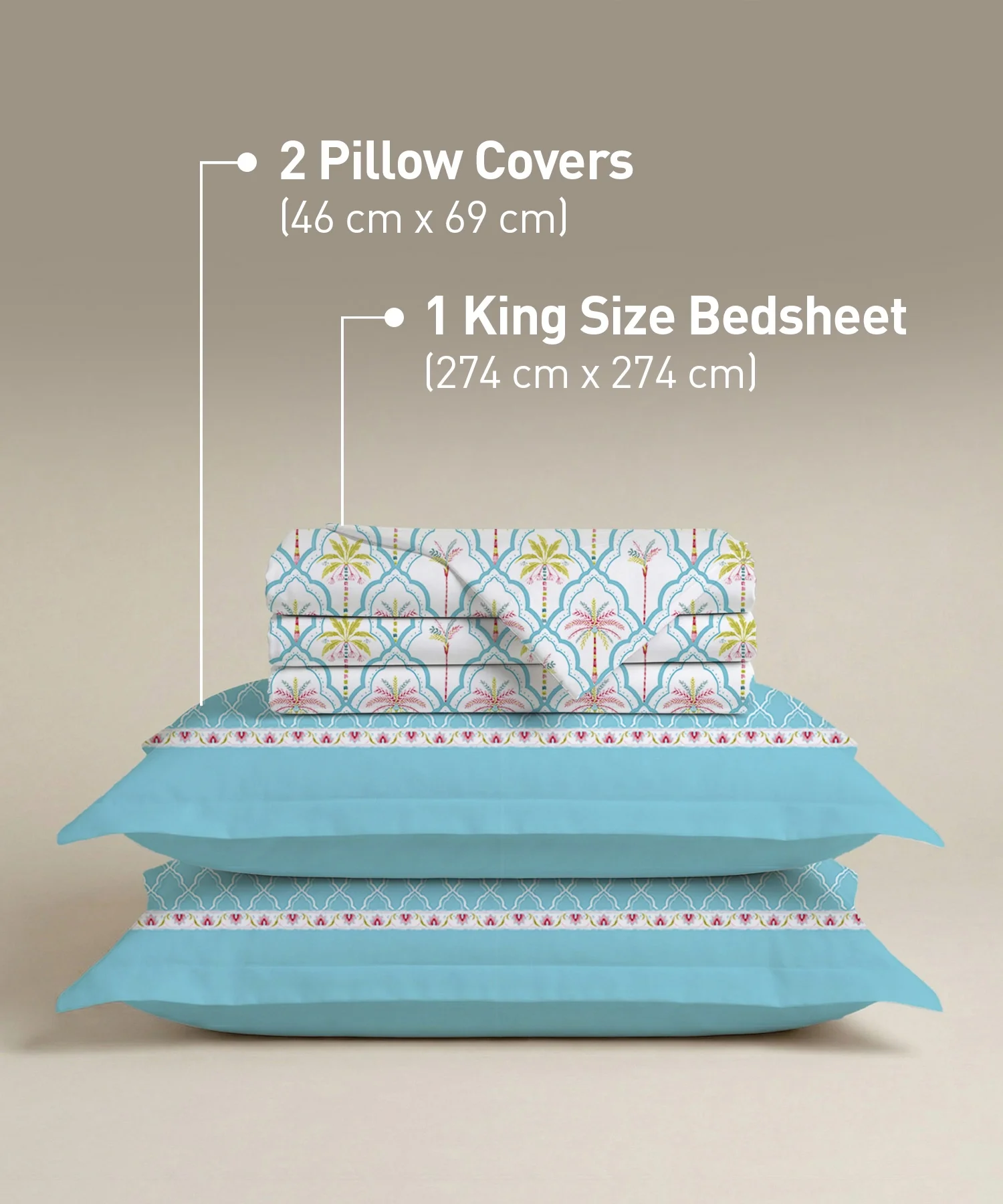 Soft Comfort King Bedsheet Set, Fiona | 200 TC Cotton|2 Pillow Covers - Image 4
