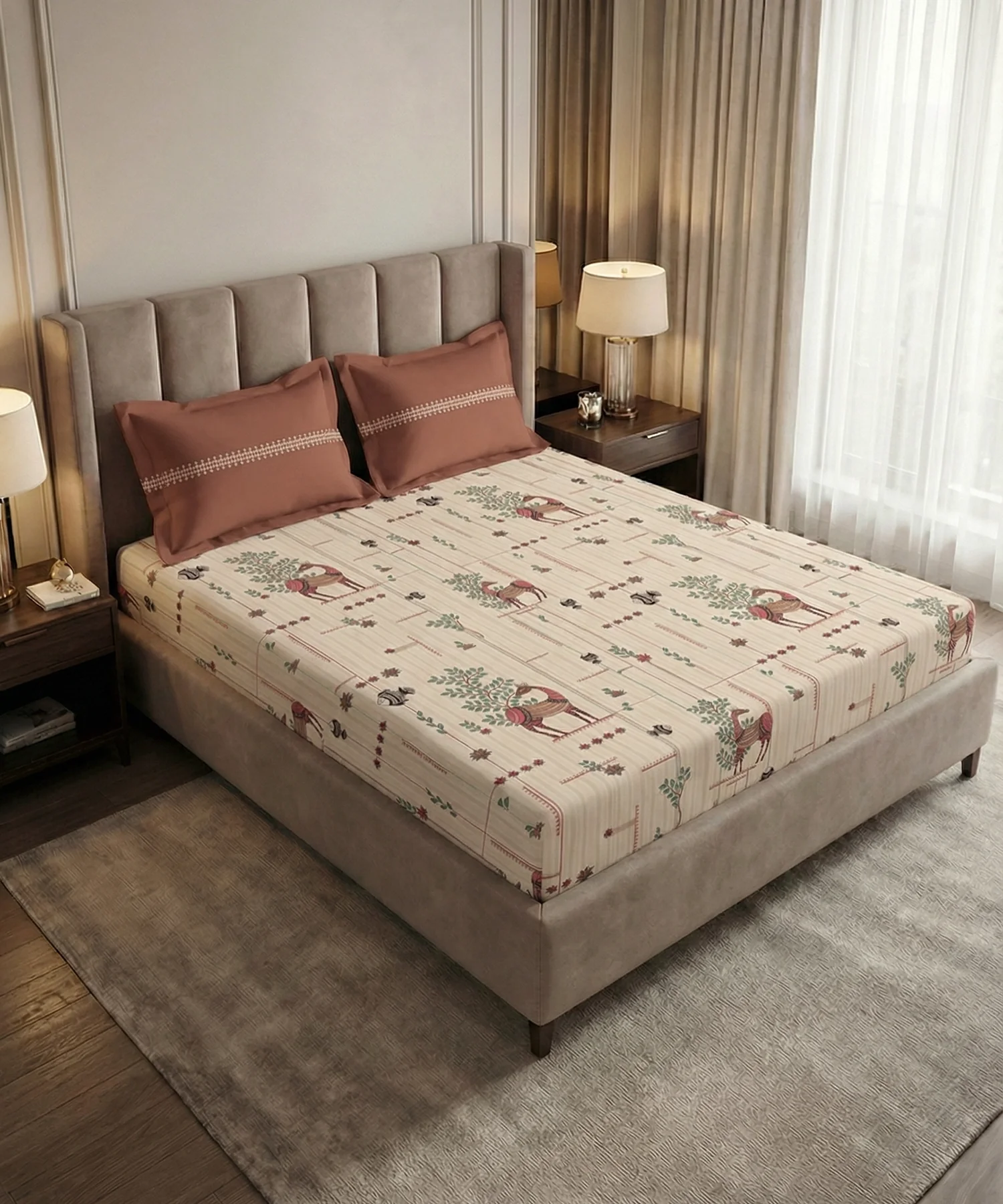 Soft Comfort King Bedsheet Set, HARINI | 180 TC Cotton|2 Pillow Covers - Image 2