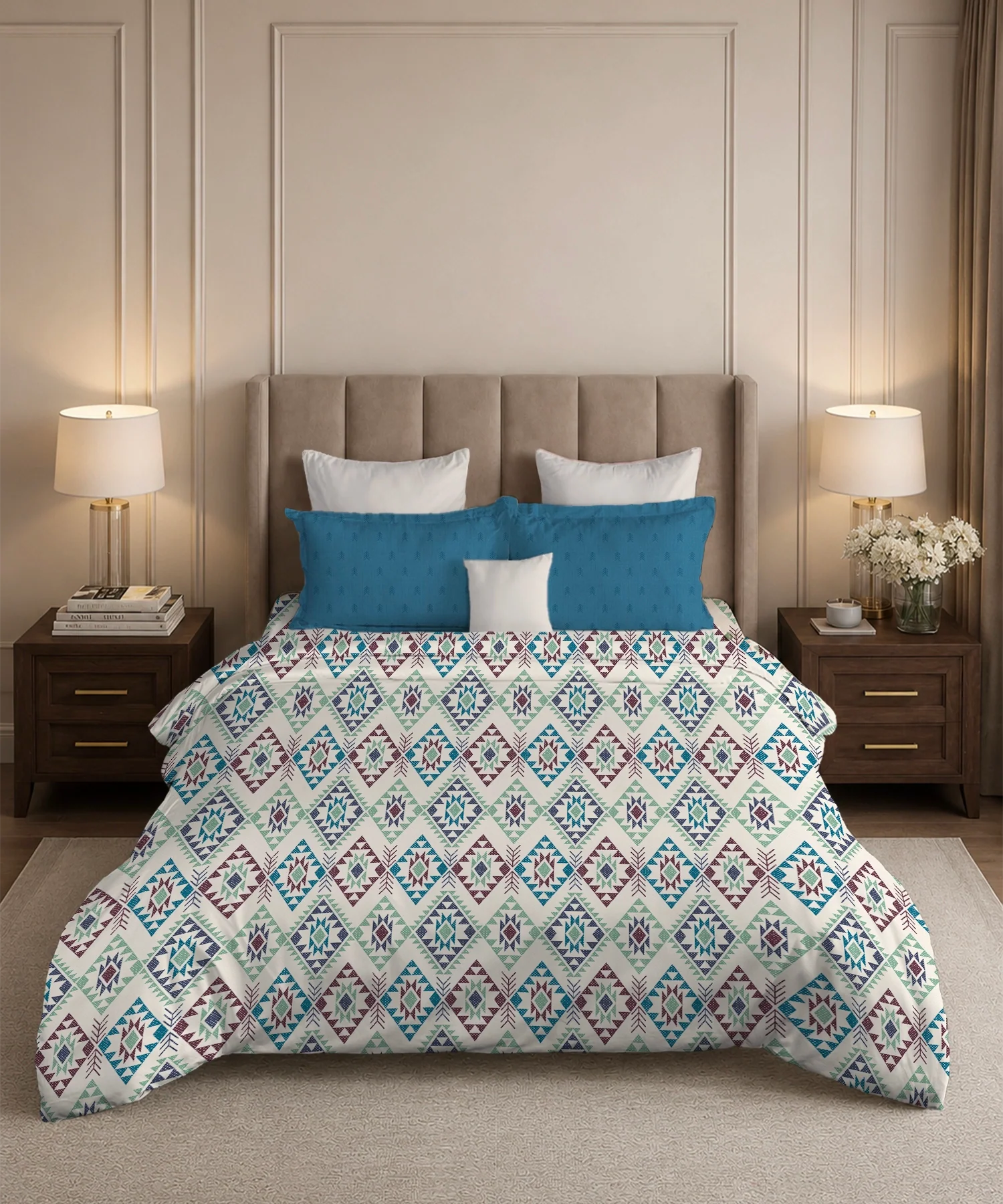 Soft Comfort King Bedsheet Set, ORNA | 180 TC Cotton|2 Pillow Covers