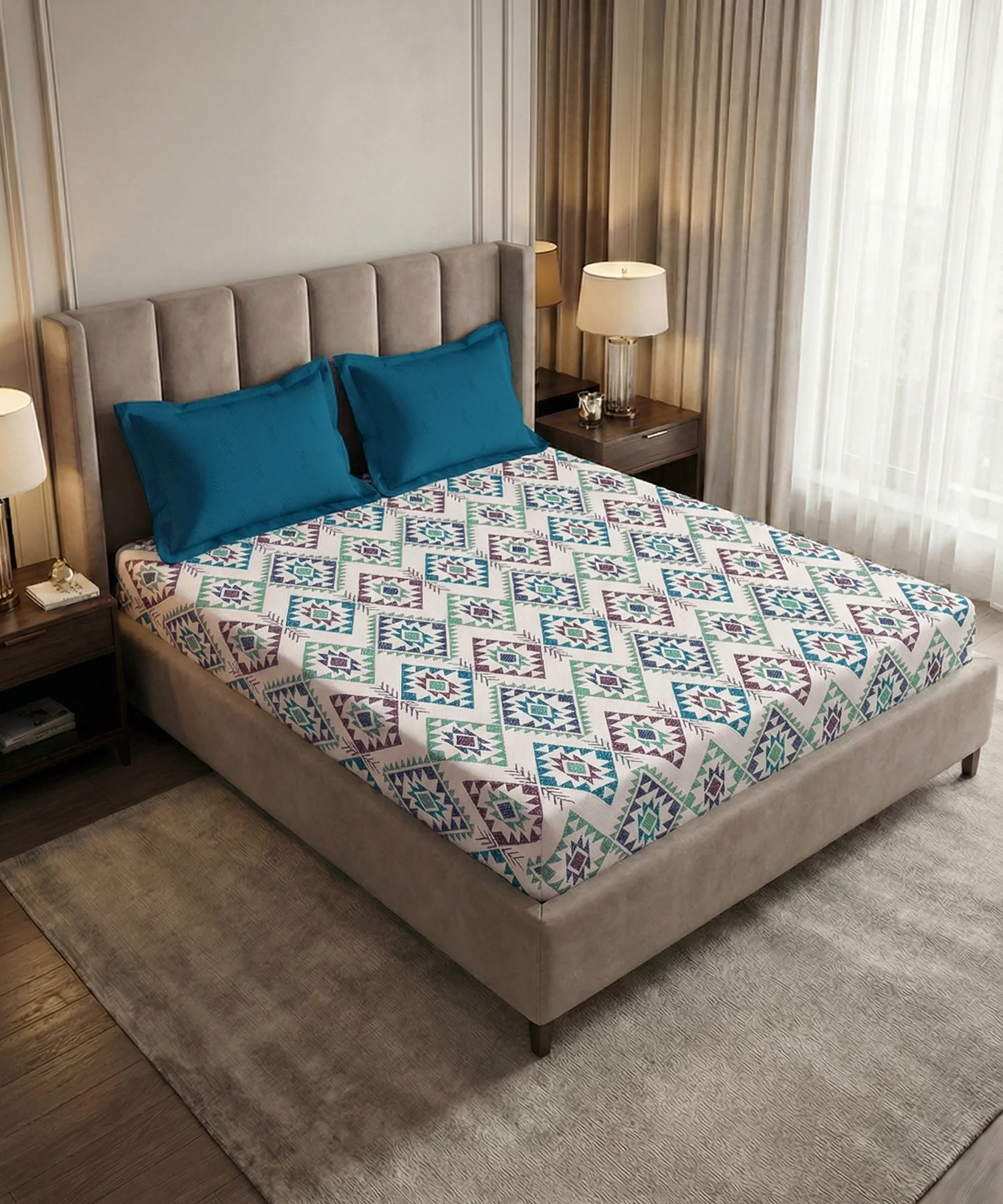 Soft Comfort King Bedsheet Set, ORNA | 180 TC Cotton|2 Pillow Covers - Image 2