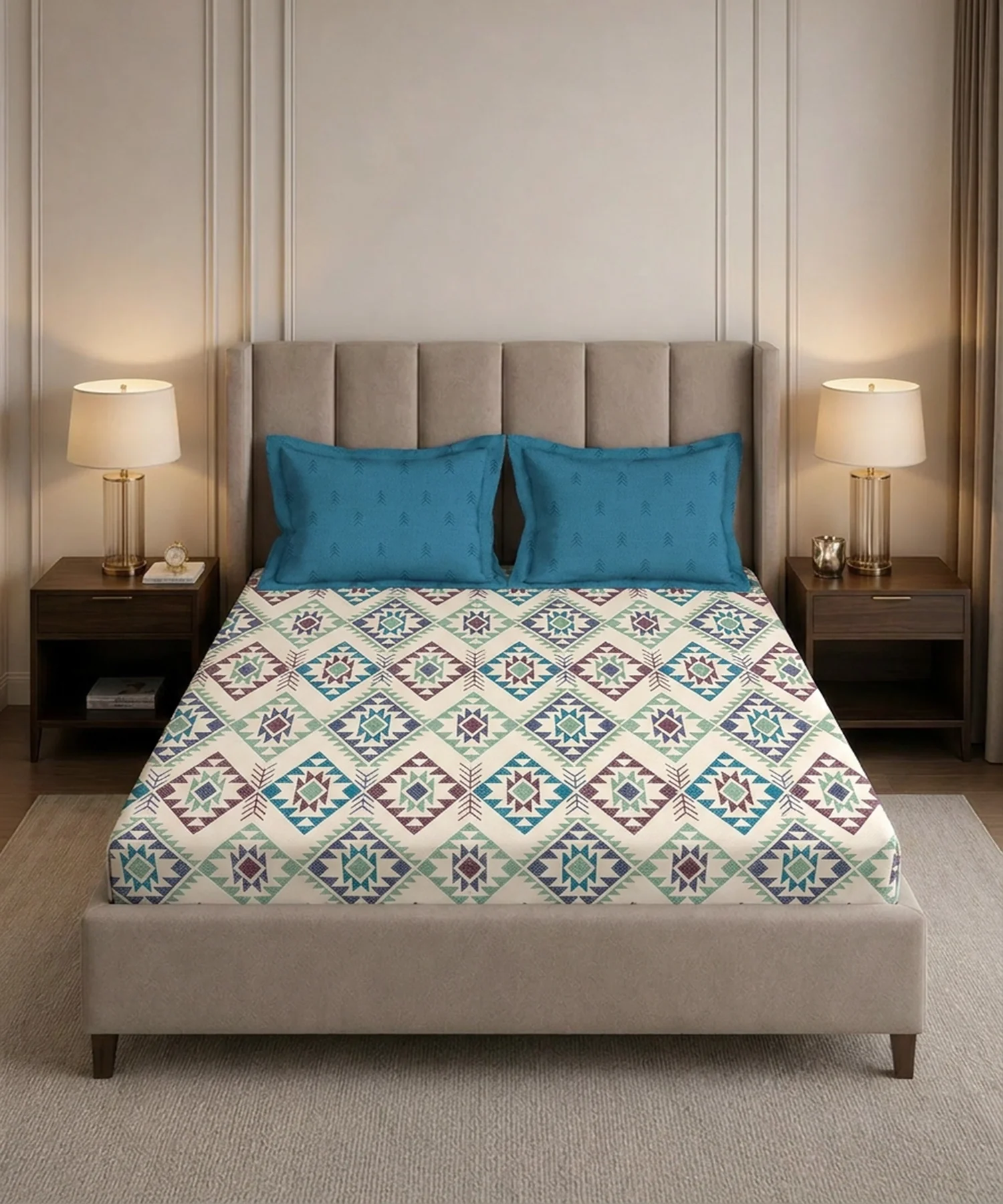 Soft Comfort King Bedsheet Set, ORNA | 180 TC Cotton|2 Pillow Covers - Image 3