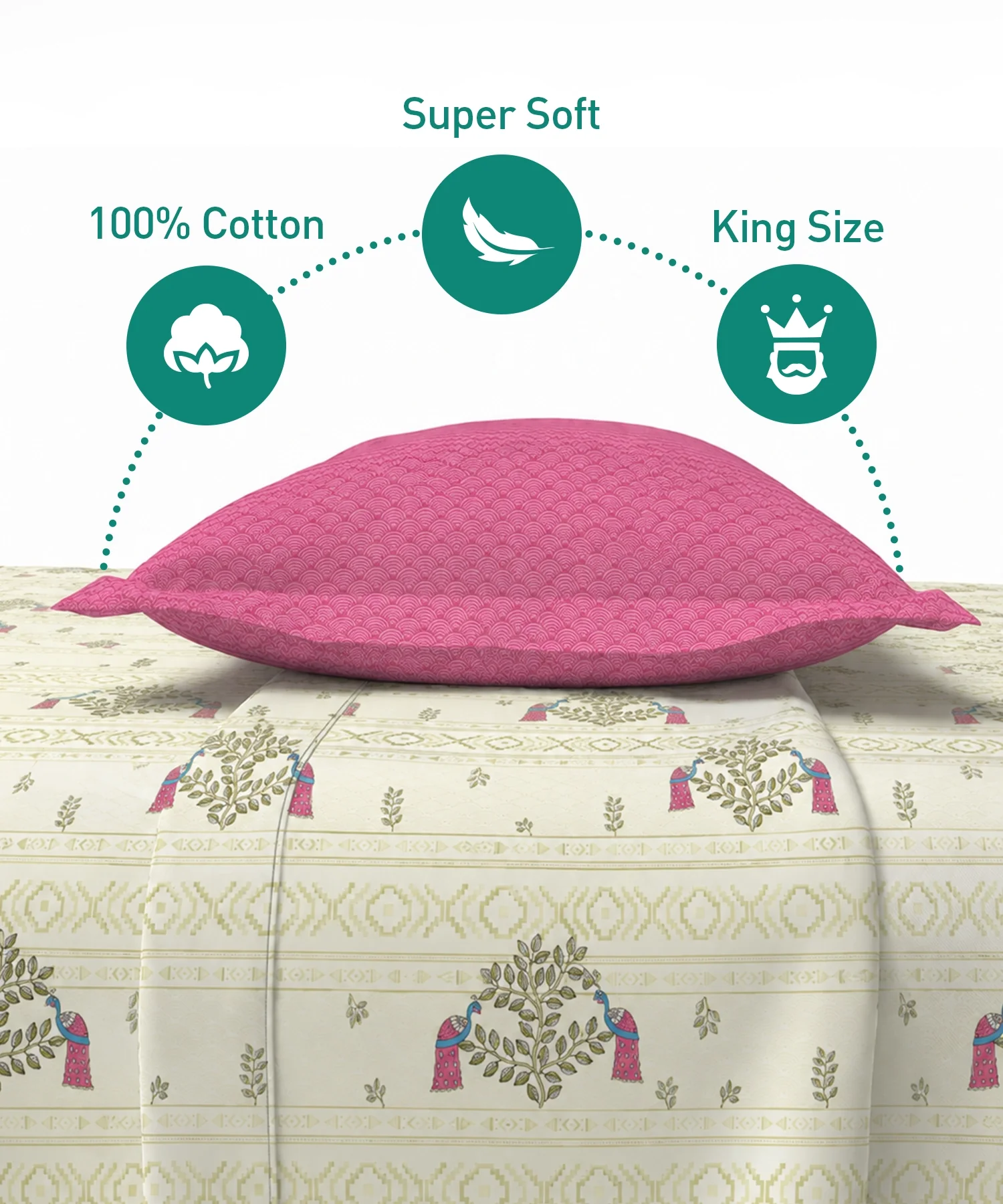 Soft Comfort King Bedsheet Set, RITVI | 180 TC Cotton|2 Pillow Covers - Image 5