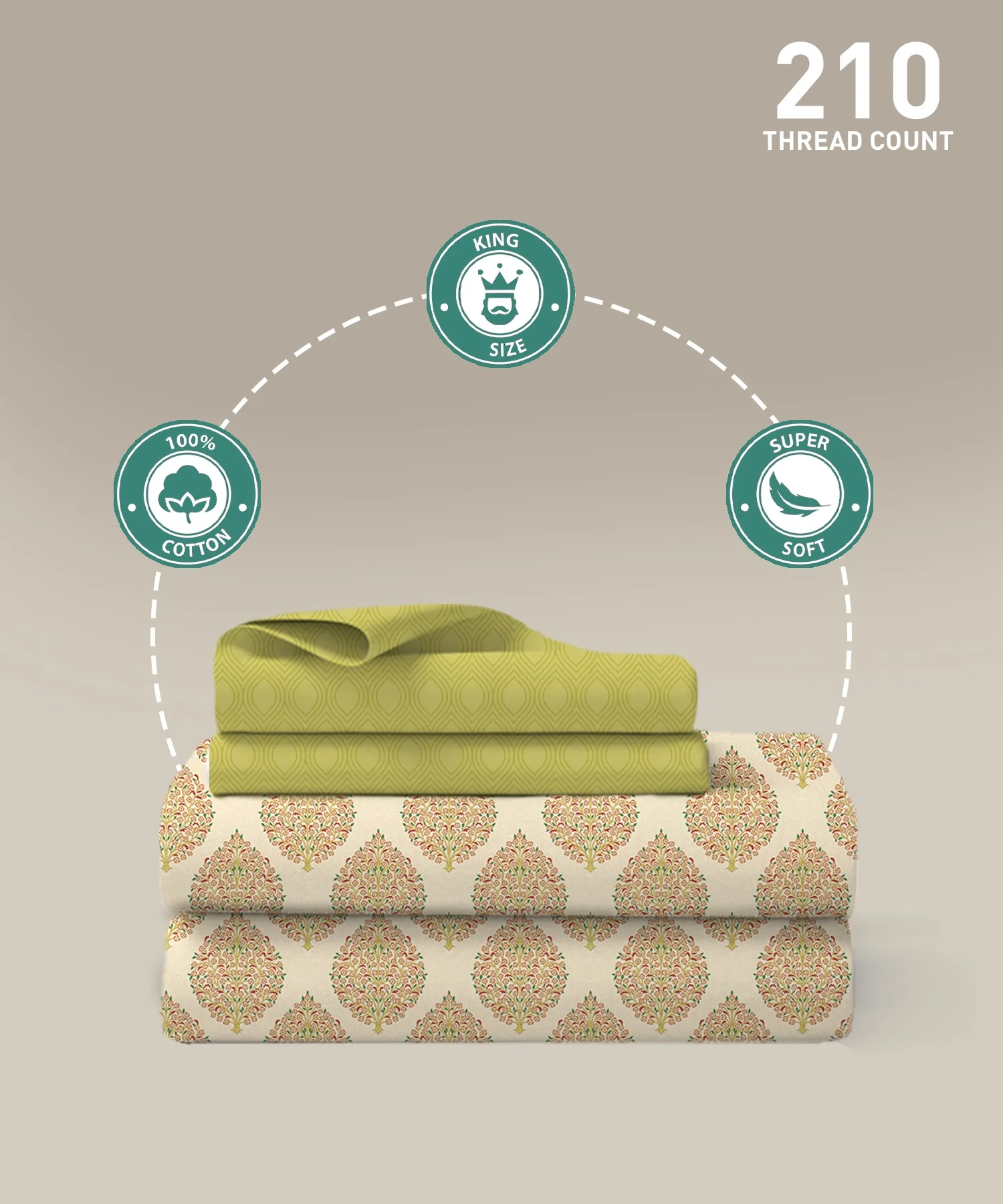 Soft Comfort King Bedsheet Set, Soft Paisley | 200 TC Cotton|2 Pillow Covers - Image 5
