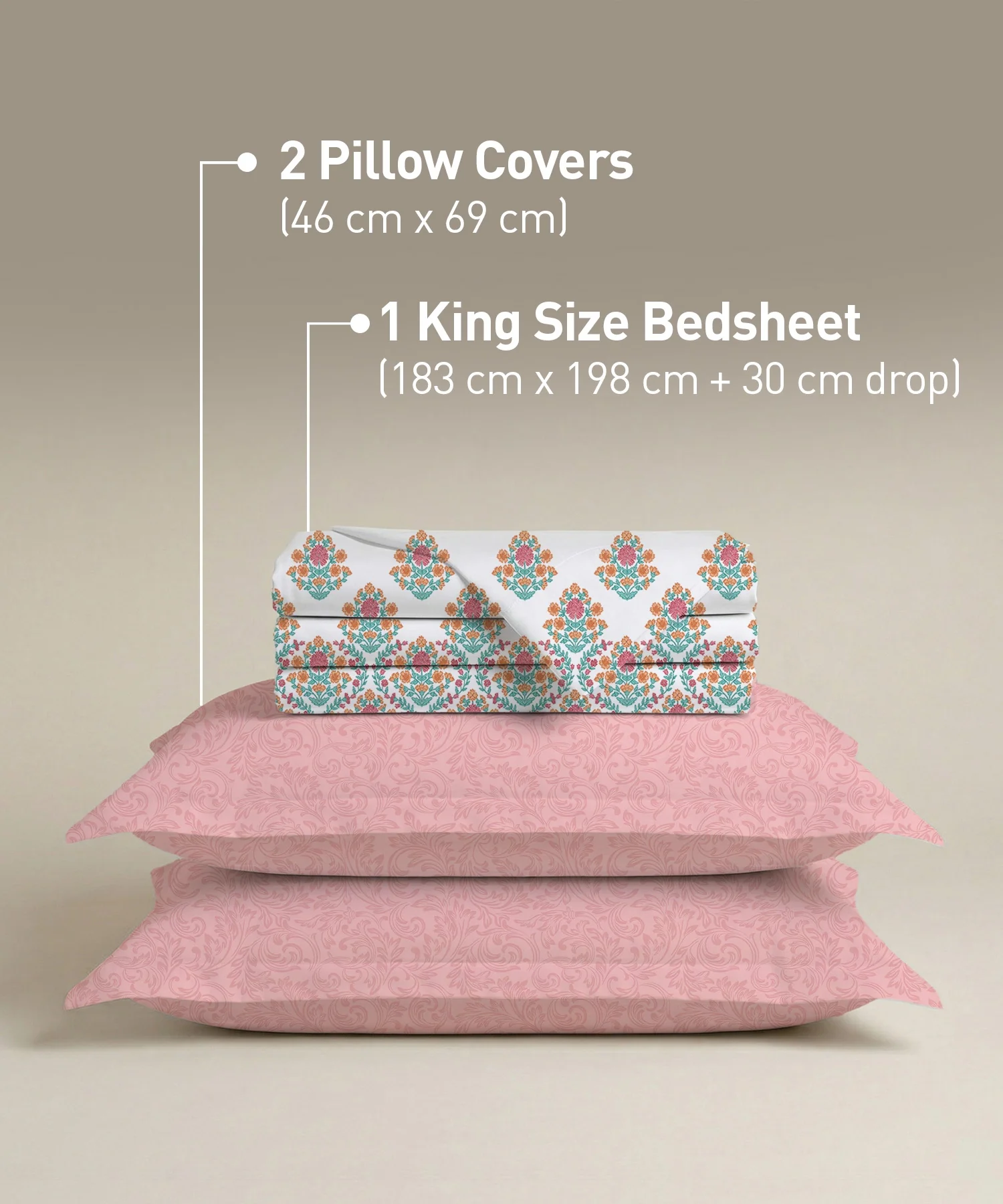 Soft Comfort King Fitted Bedsheet Set, Cascade |200TC Cotton|2 Pillow Covers - Image 4
