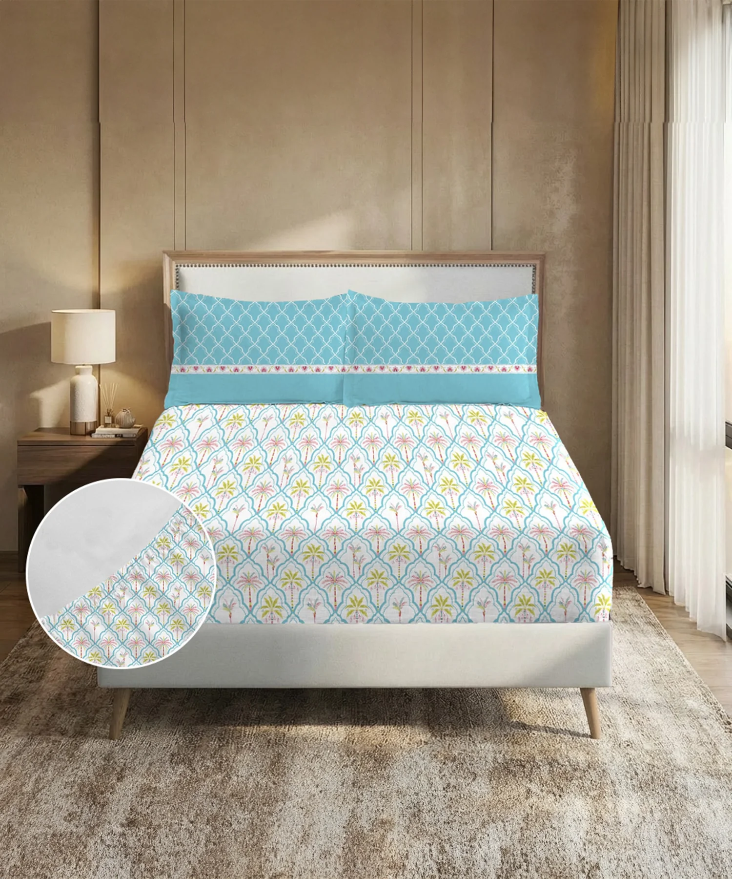 Soft Comfort King Fitted Bedsheet Set, Fiona |200TC Cotton|2 Pillow Covers - Image 2