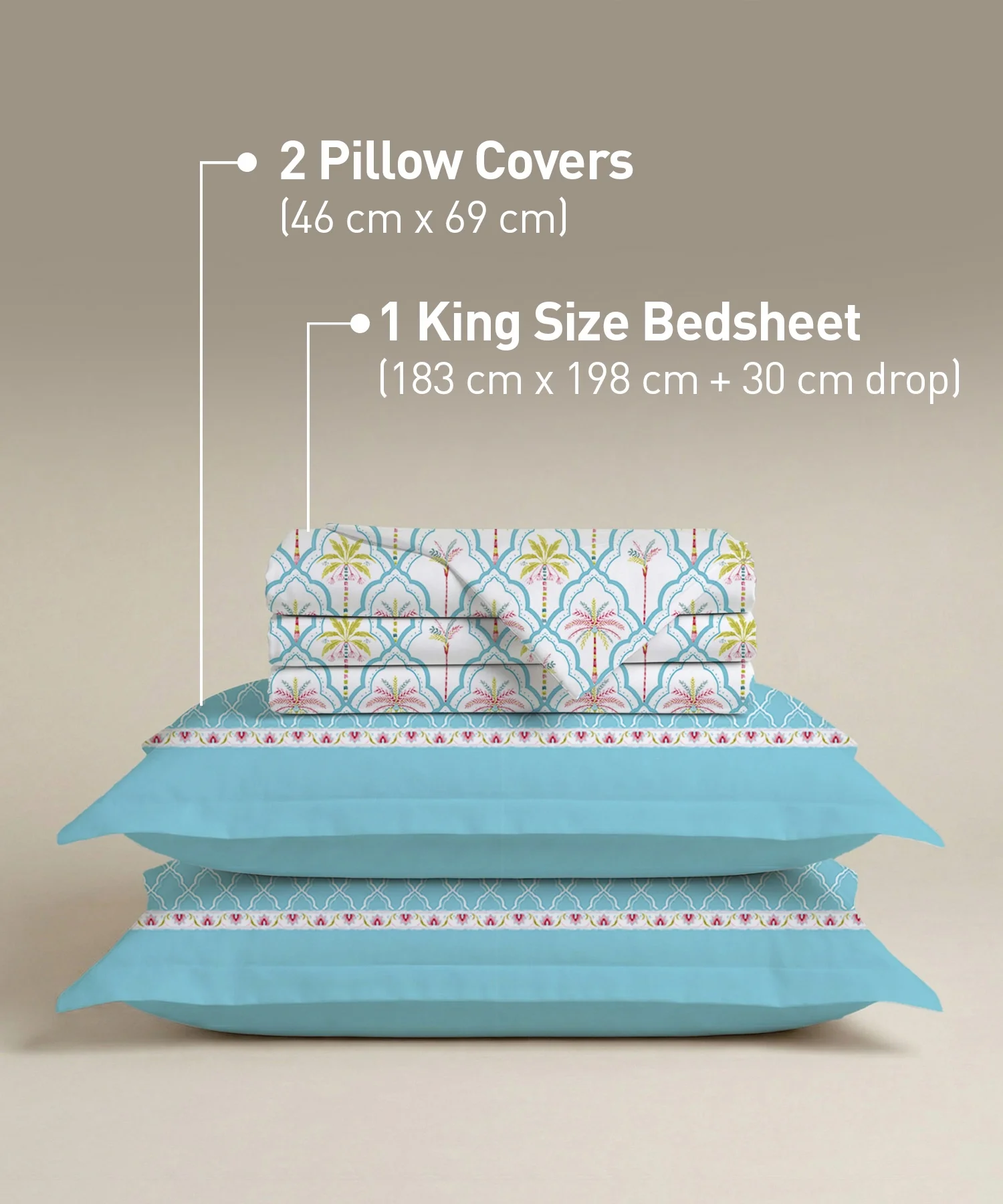 Soft Comfort King Fitted Bedsheet Set, Fiona |200TC Cotton|2 Pillow Covers - Image 4