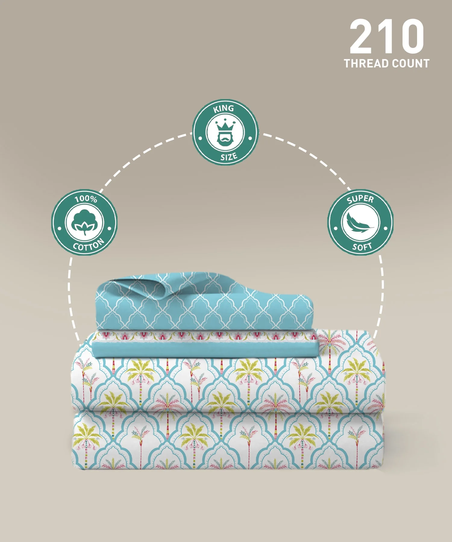 Soft Comfort King Fitted Bedsheet Set, Fiona |200TC Cotton|2 Pillow Covers - Image 6