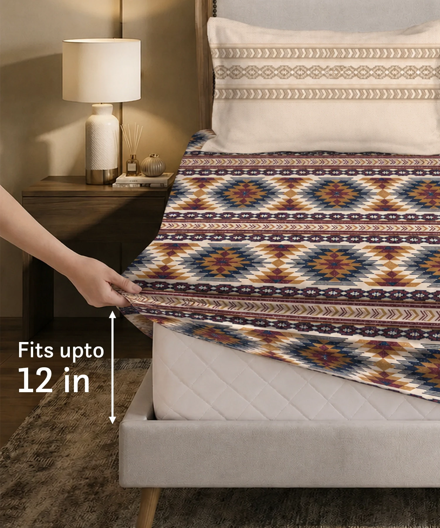 Soft Comfort King Fitted Bedsheet Set, GRACE |180 TC Cotton|2 Pillow Covers - Image 2