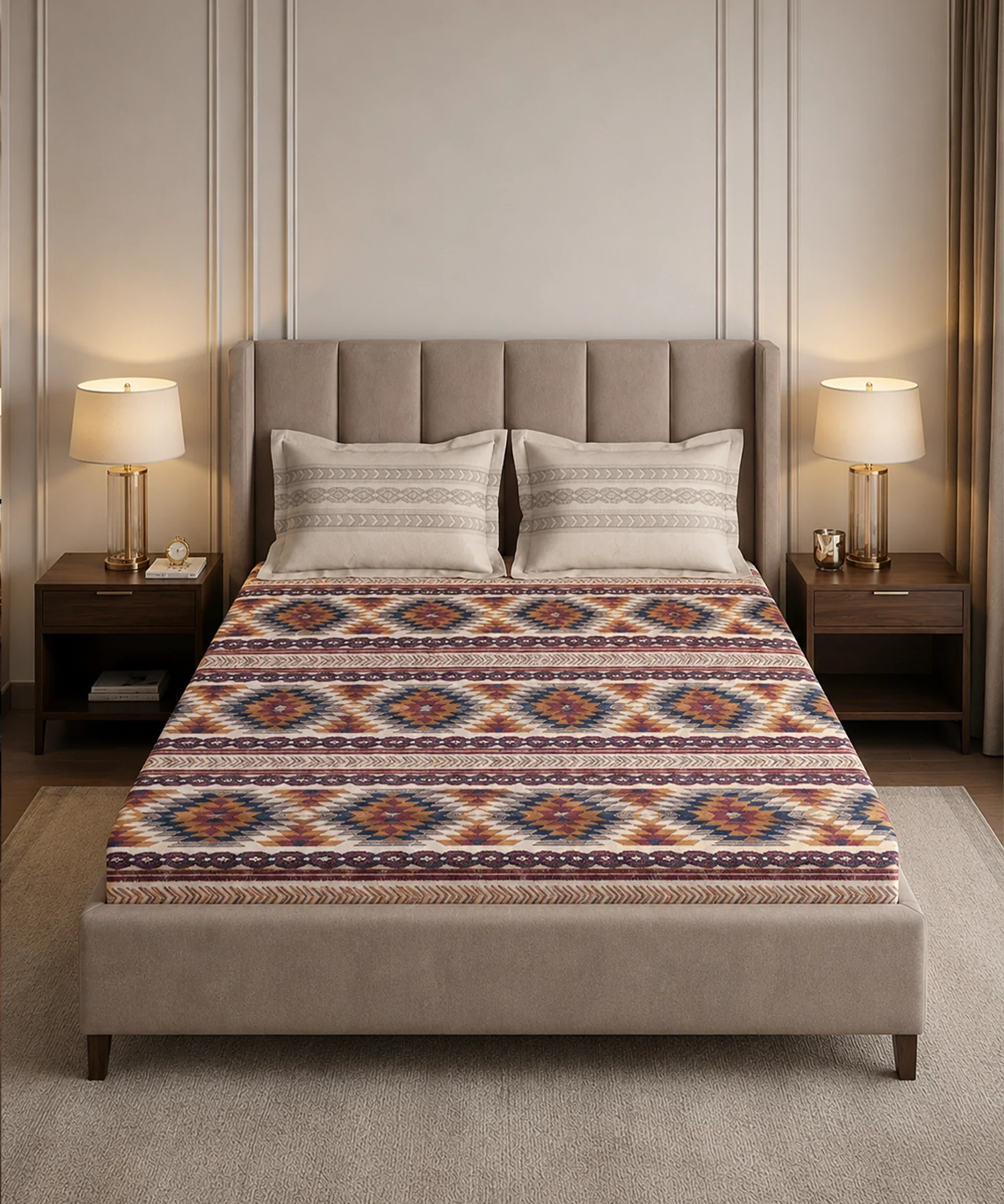Soft Comfort King Fitted Bedsheet Set, GRACE |180 TC Cotton|2 Pillow Covers - Image 3