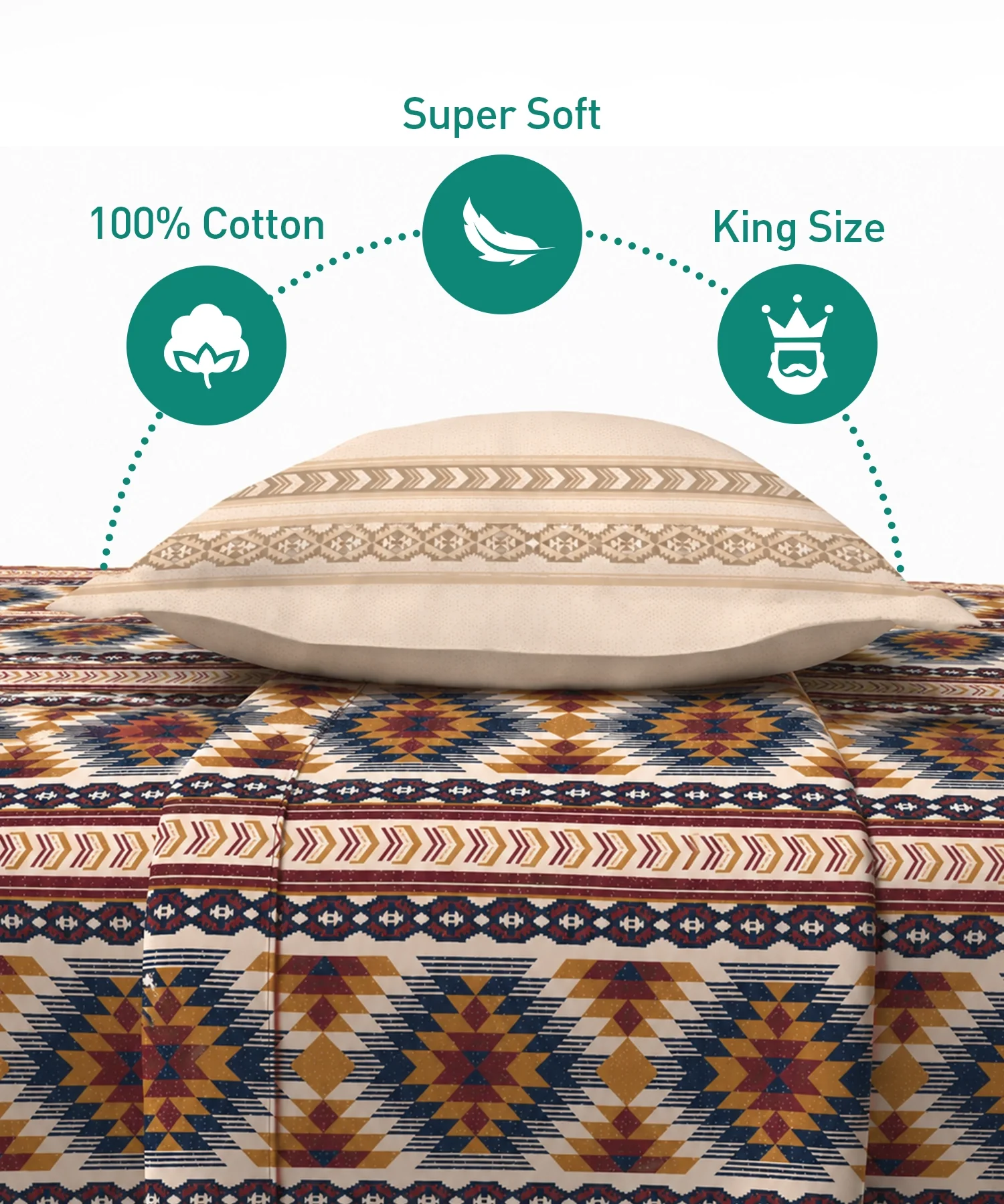 Soft Comfort King Fitted Bedsheet Set, GRACE |180 TC Cotton|2 Pillow Covers - Image 5