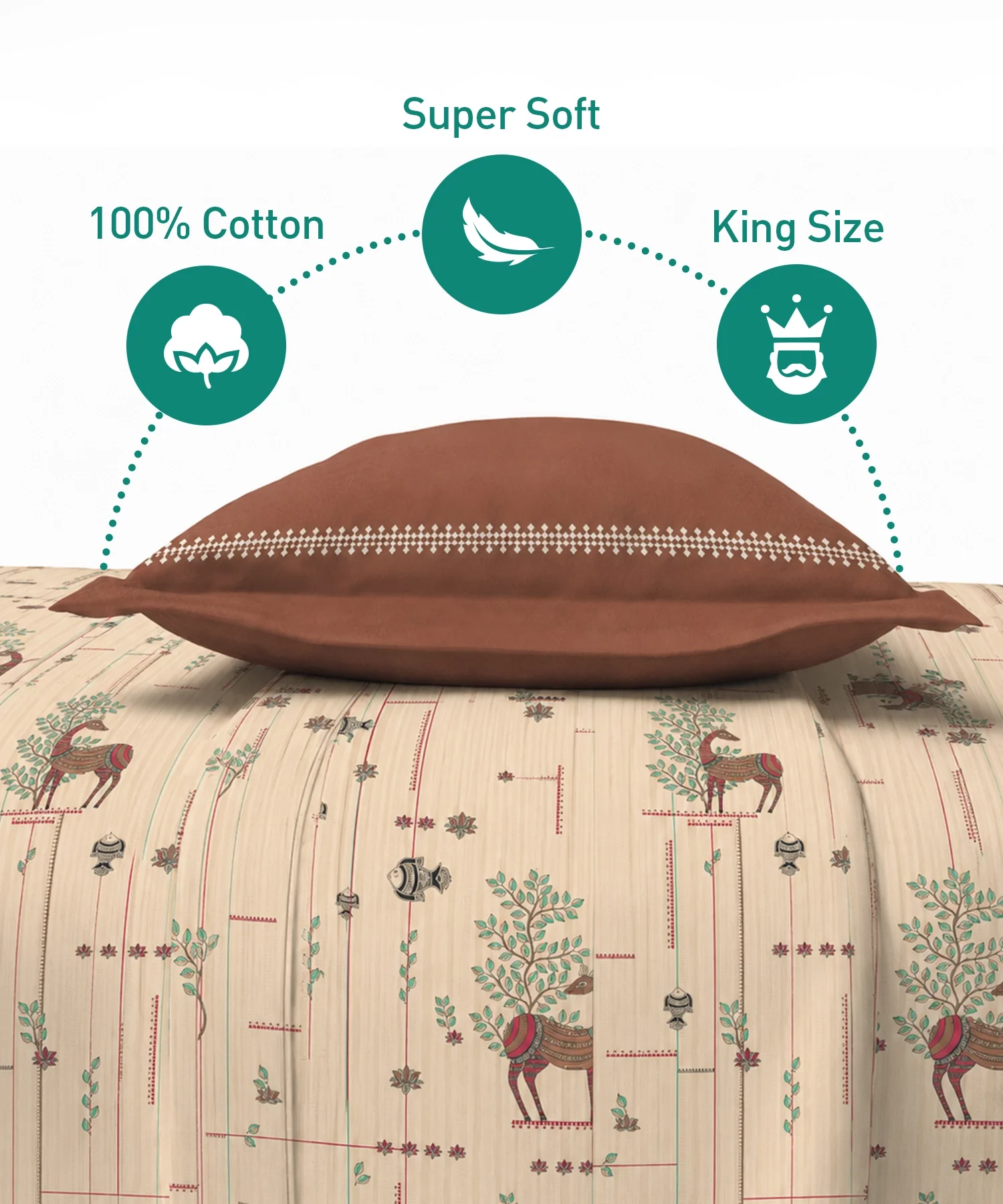 Soft Comfort King Fitted Bedsheet Set, HARINI |180 TC Cotton|2 Pillow Covers - Image 5