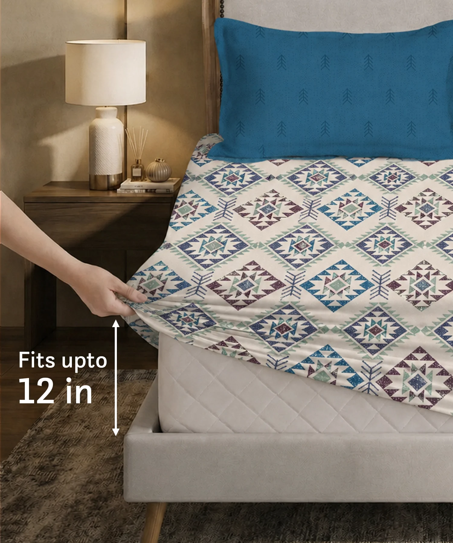 Soft Comfort King Fitted Bedsheet Set, ORNA |180 TC Cotton|2 Pillow Covers - Image 2