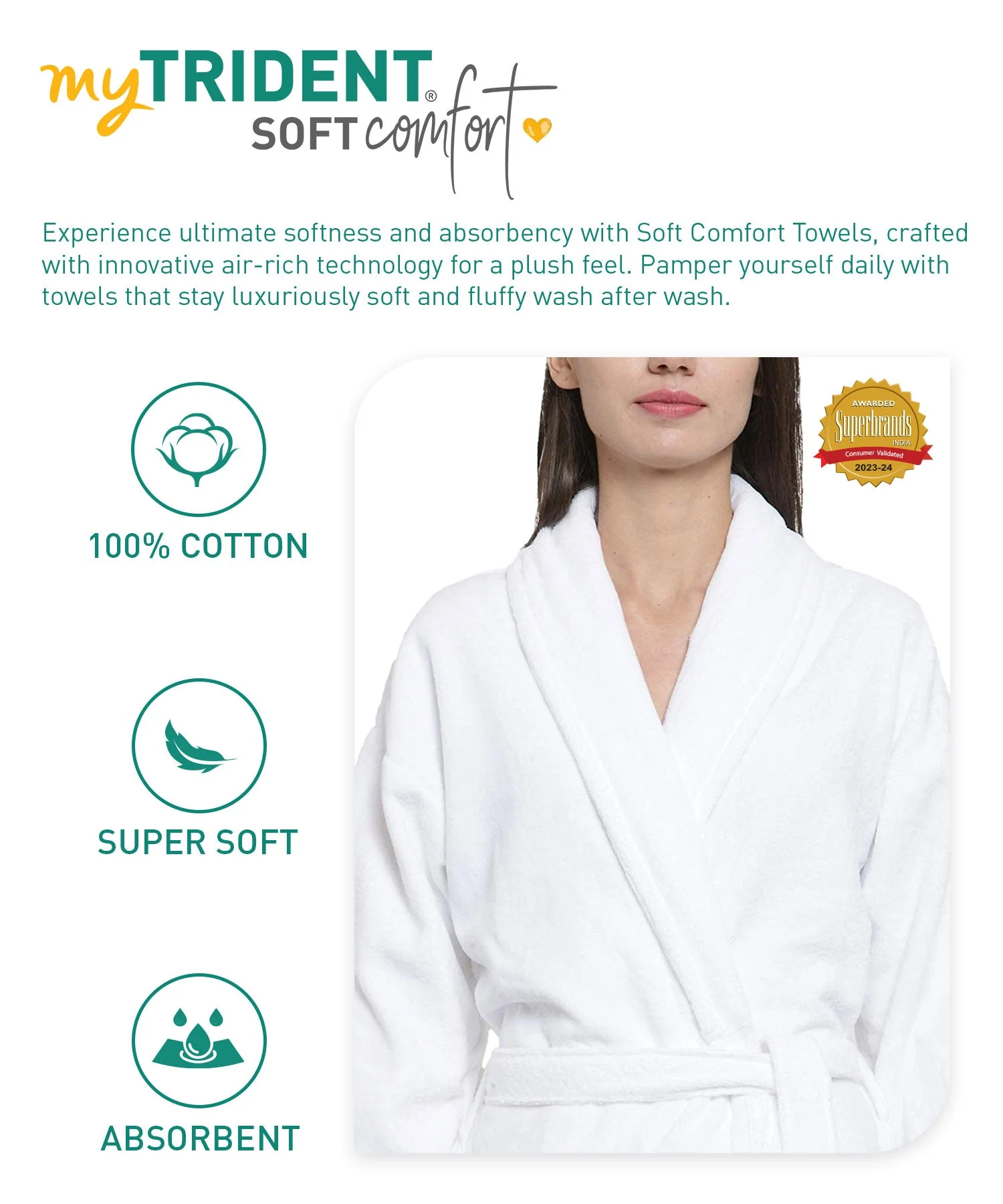 Soft Comfort Unisex Large Bathrobe, Dream White| 300 GSM Cotton| Sheared Velvet Touch - Image 6