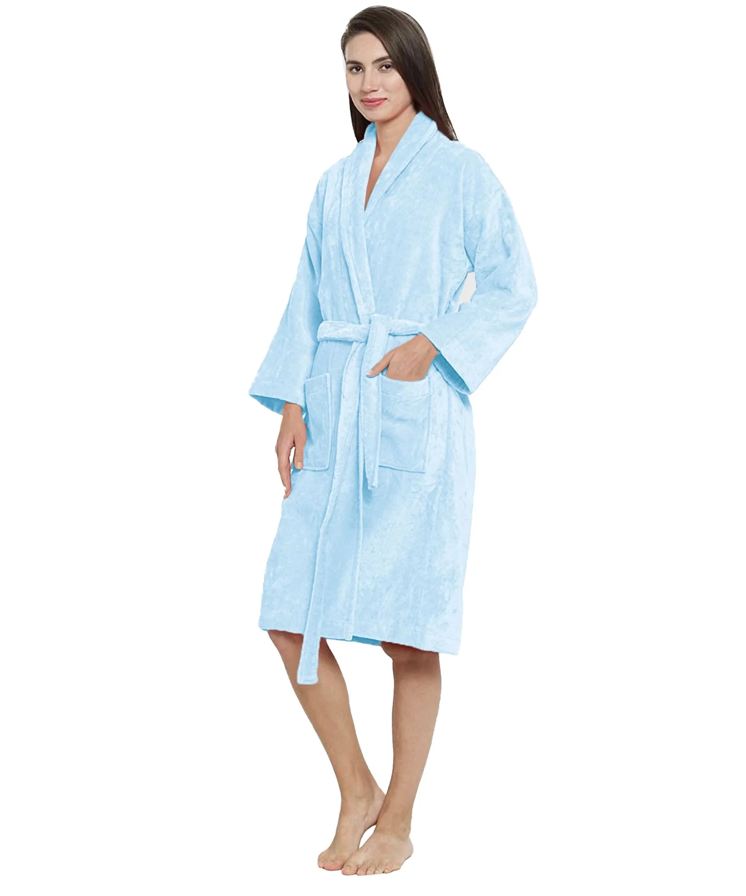 Soft Comfort Unisex Large Bathrobe, Pure Aqua| 300 GSM Cotton| Sheared Velvet Touch - Image 5