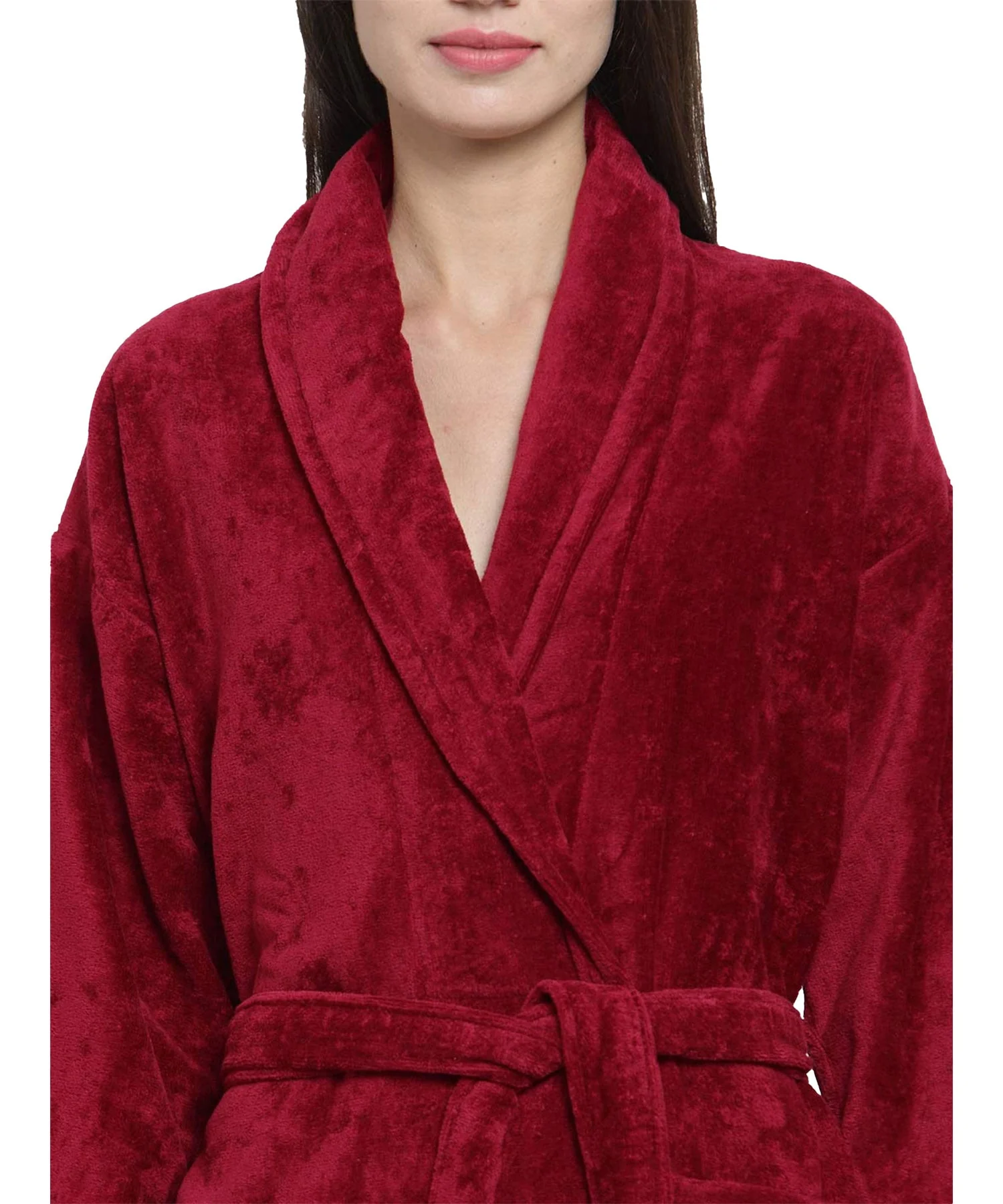 Soft Comfort Unisex Large Bathrobe, Raspberry Red| 300 GSM Cotton| Sheared Velvet Touch - Image 3