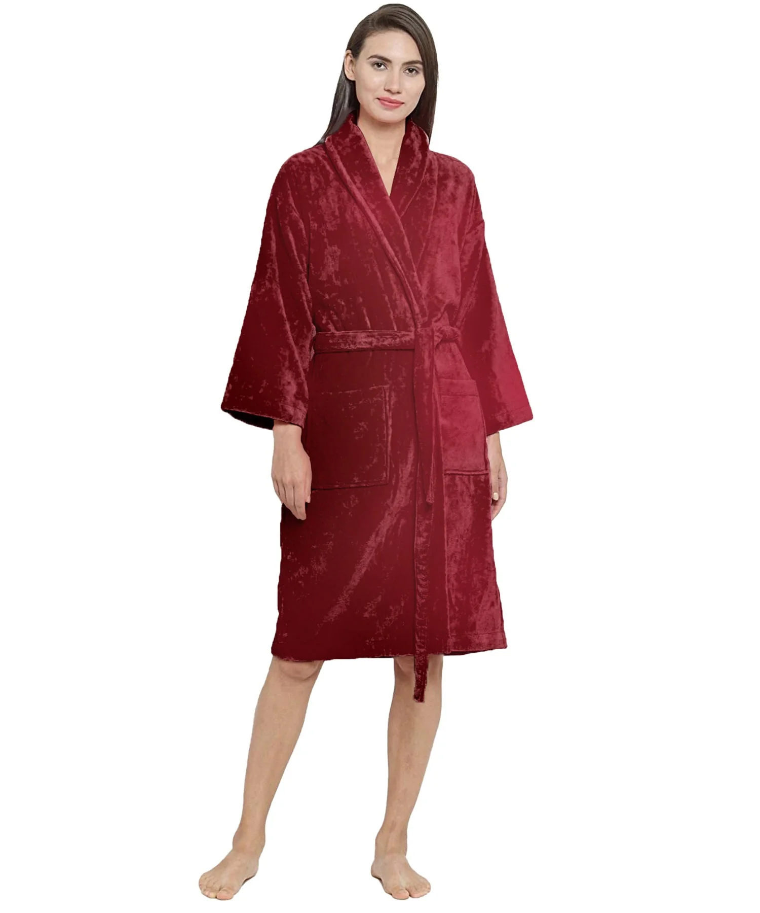 Soft Comfort Unisex Large Bathrobe, Raspberry Red| 300 GSM Cotton| Sheared Velvet Touch - Image 4