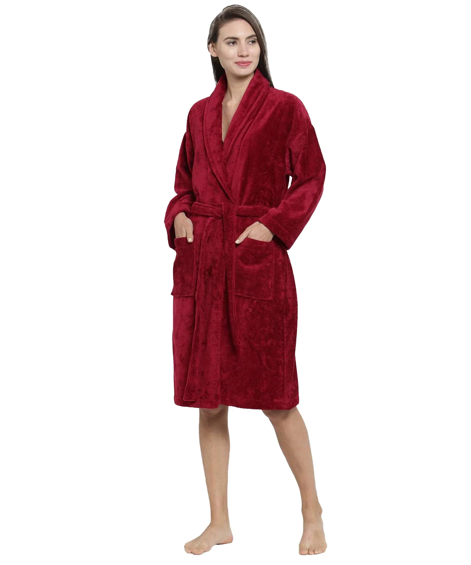 Soft Comfort Unisex Large Bathrobe, Raspberry Red| 300 GSM Cotton| Sheared Velvet Touch - Image 5