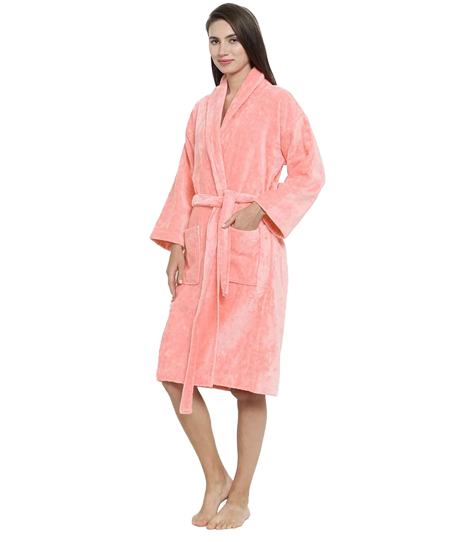 Soft Comfort Unisex Large Bathrobe, Tender Peach| 300 GSM Cotton| Sheared Velvet Touch - Image 5