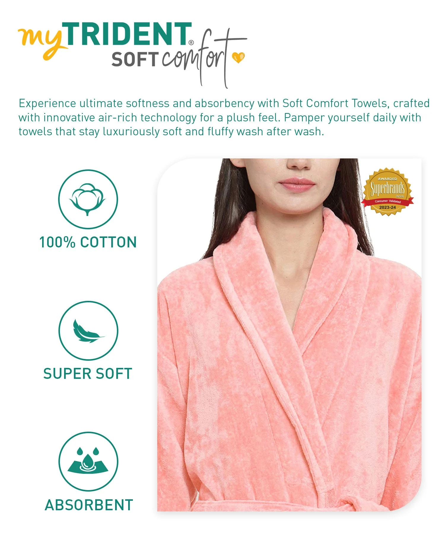Soft Comfort Unisex Large Bathrobe, Tender Peach| 300 GSM Cotton| Sheared Velvet Touch - Image 6