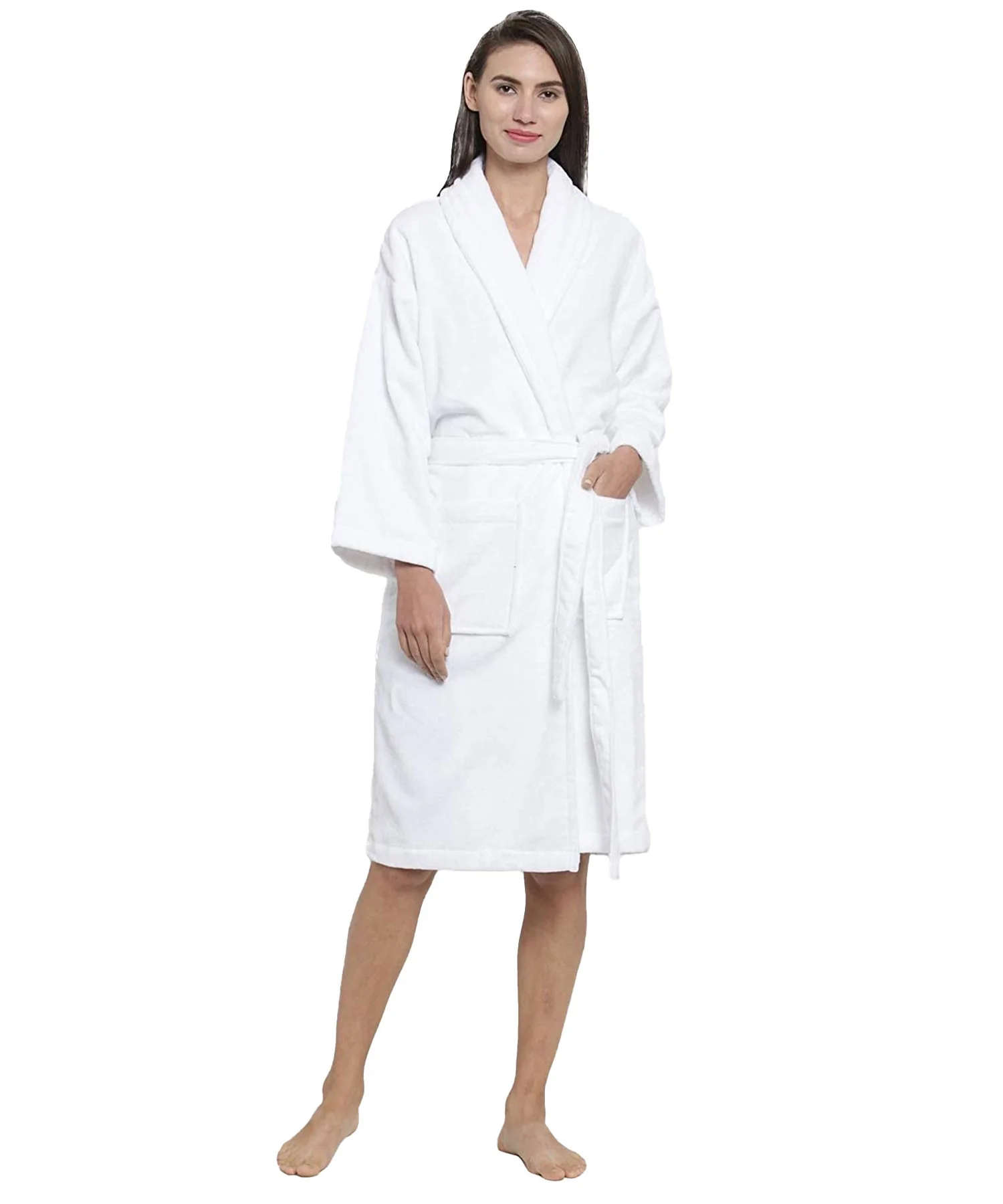 Soft Comfort Unisex Medium Bathrobe, Dream White| 300 GSM Cotton| Sheared Velvet Touch - Image 3
