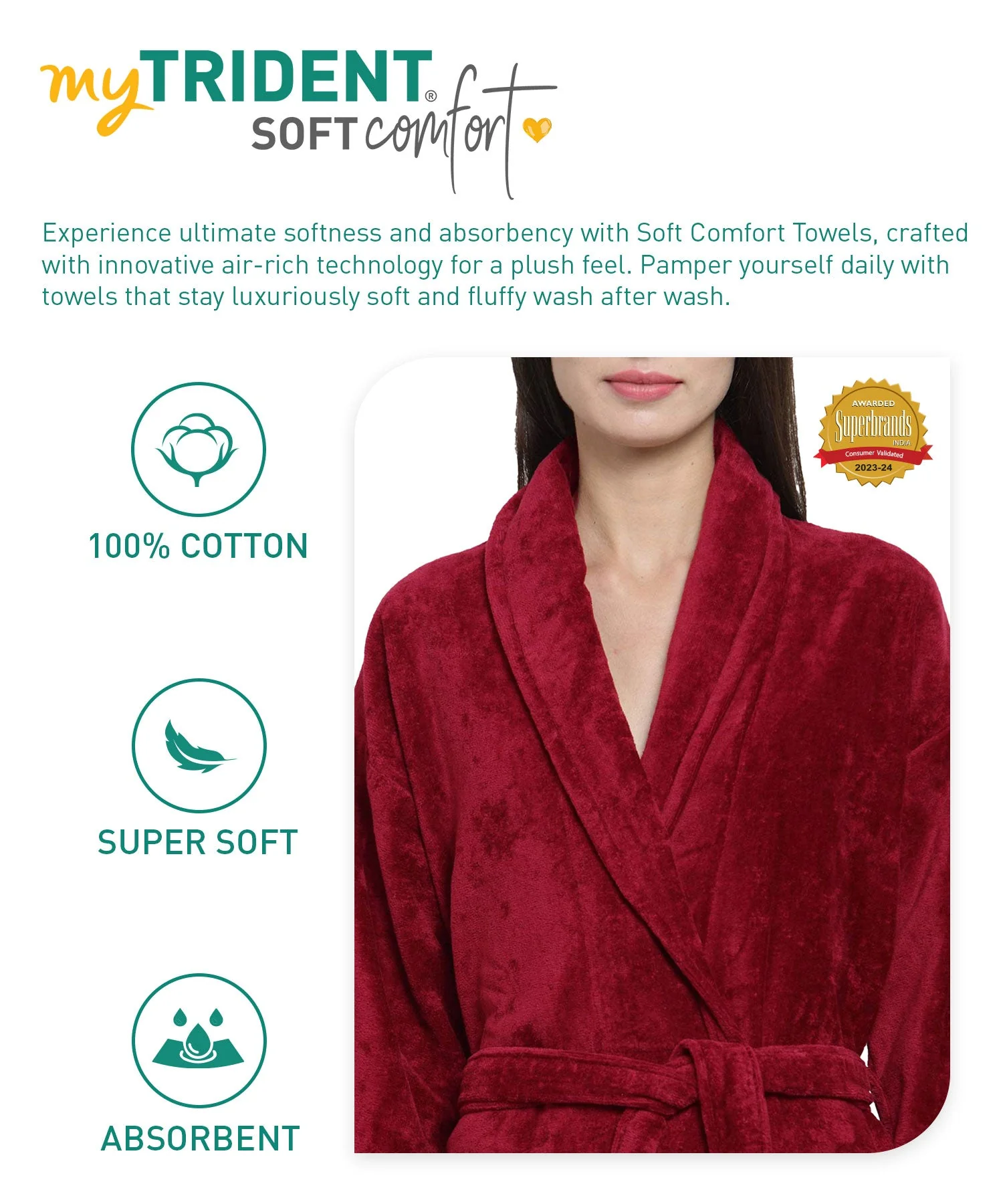Soft Comfort Unisex Medium Bathrobe, Raspberry Red| 300 GSM Cotton| Sheared Velvet Touch - Image 6