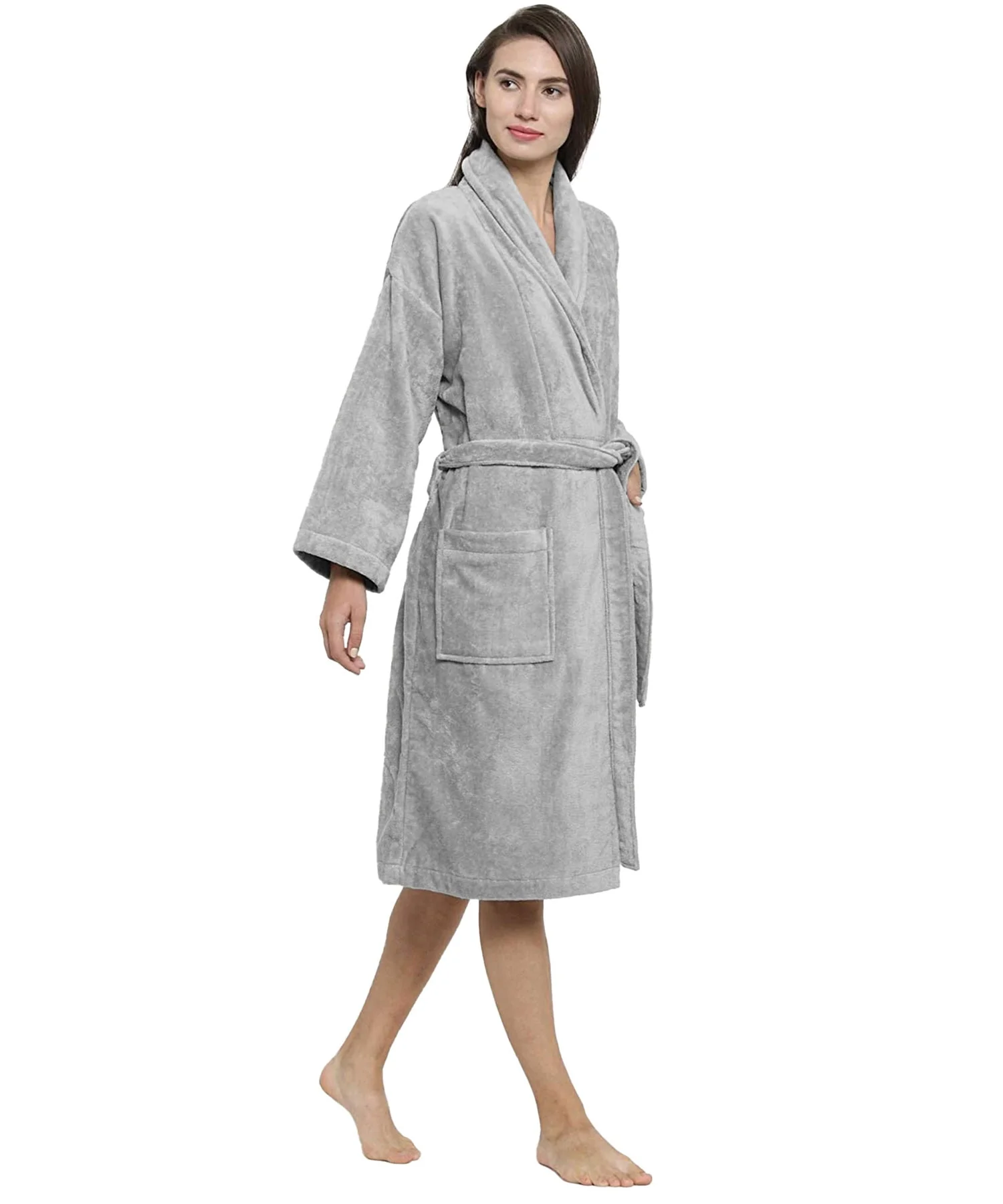 Soft Comfort Unisex Medium Bathrobe, Real Steel| 300 GSM Cotton| Sheared Velvet Touch